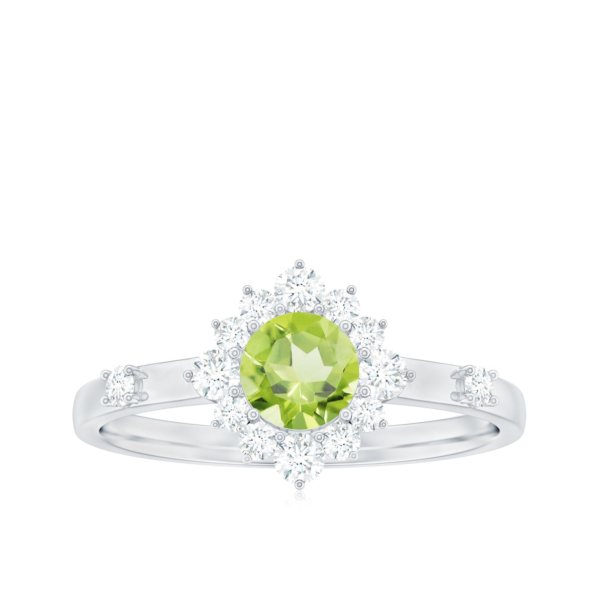Real Half Carat Peridot Engagement Ring with Diamond Halo