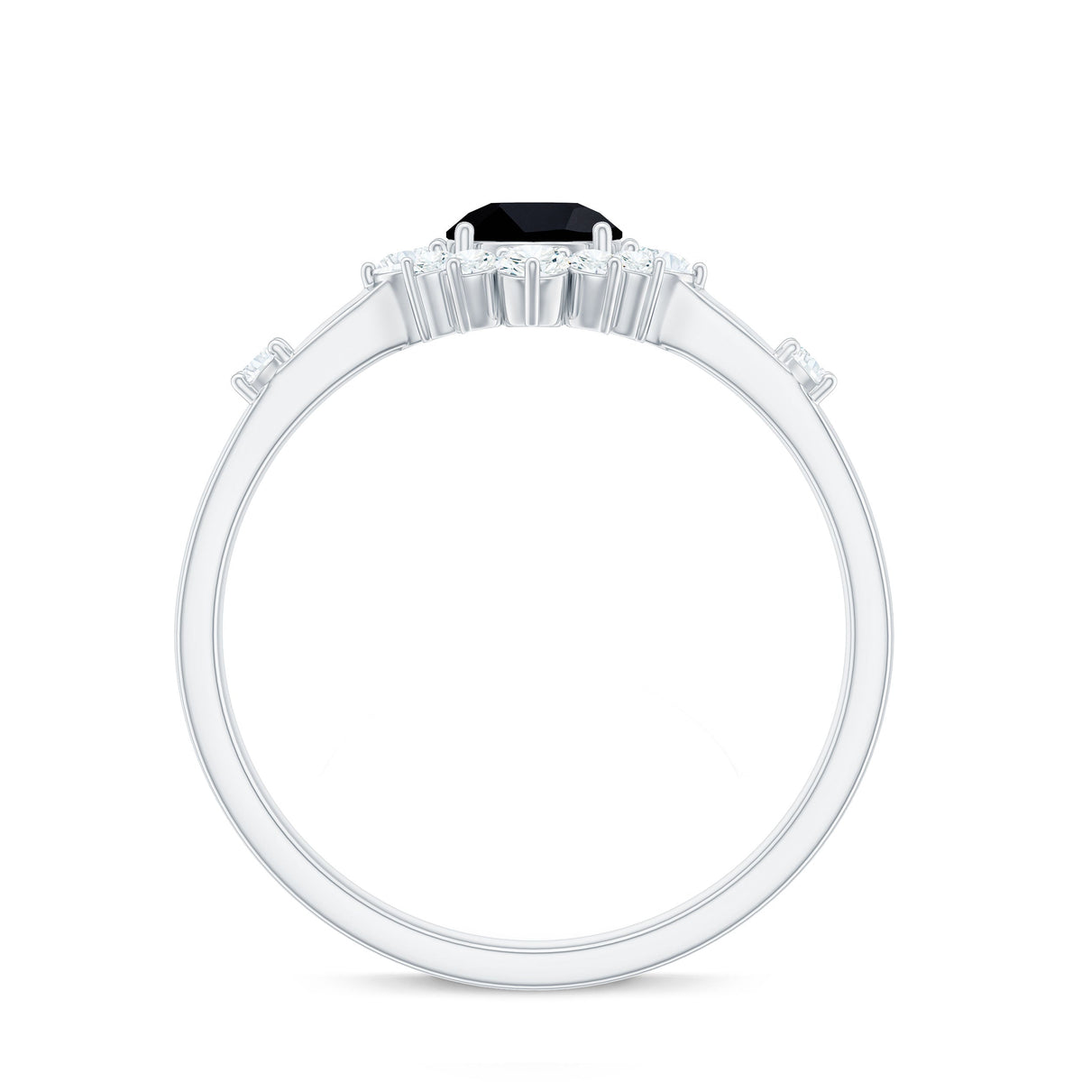 Natural Black Spinel Promise Ring with Diamond Halo
