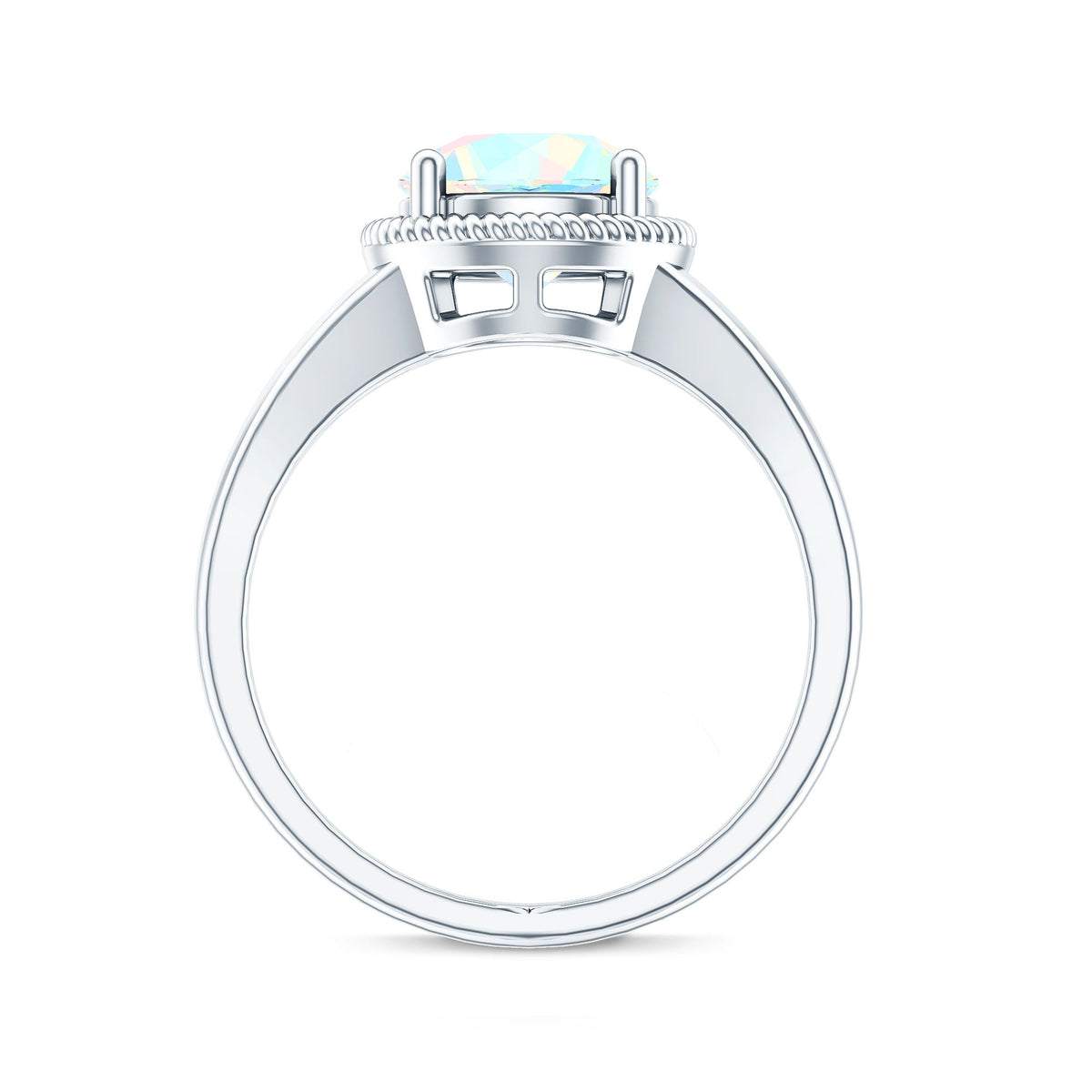 Certified Real 2 Carat Round Ethiopian Opal Split Shank Engagement Ring with Twisted Rope