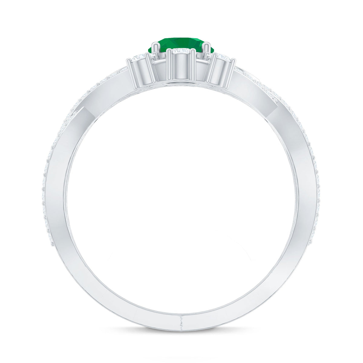 Natural Emerald Diamond Antique Style Engagement Ring with Crossover Shank