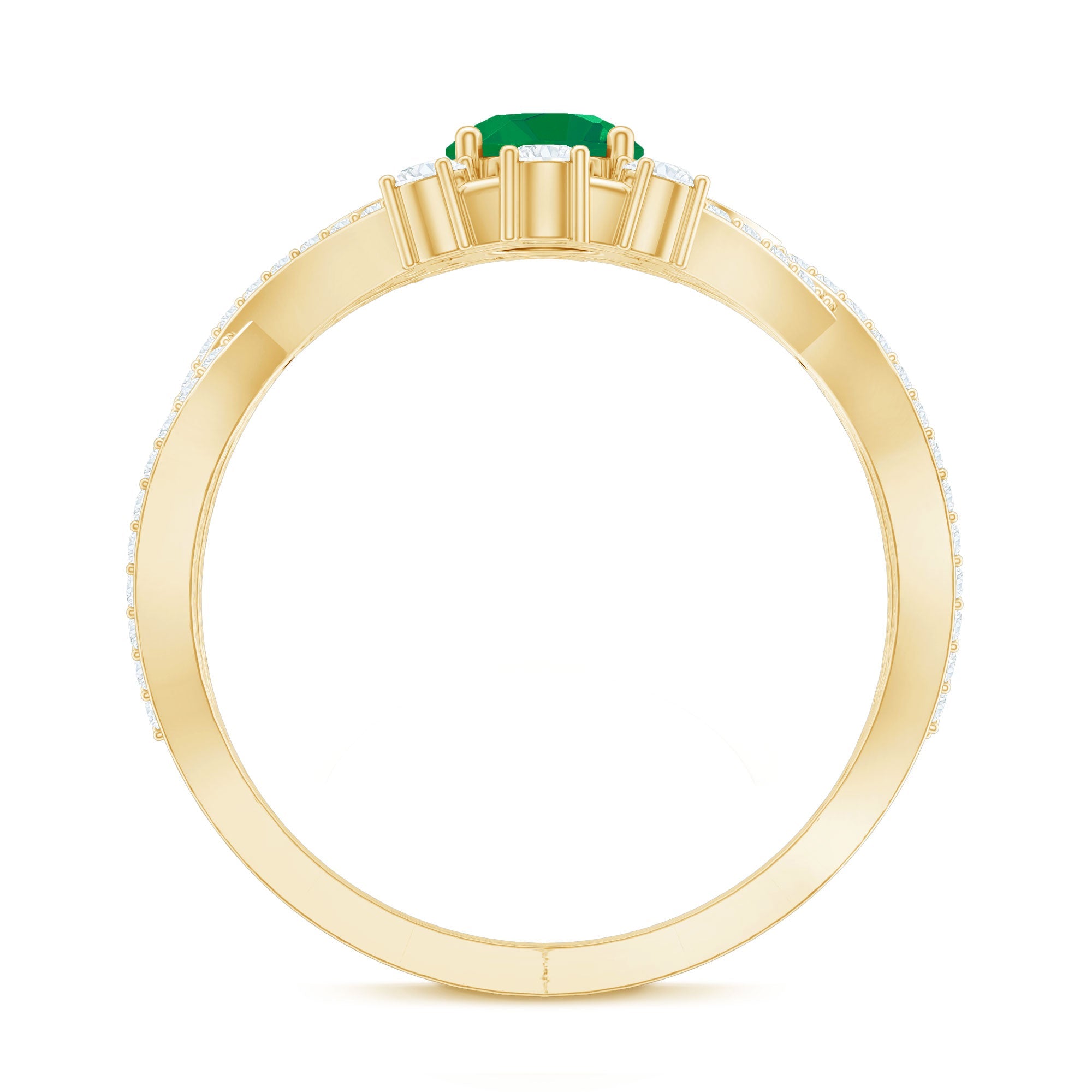 Natural Emerald Diamond Antique Style Engagement Ring with Crossover Shank