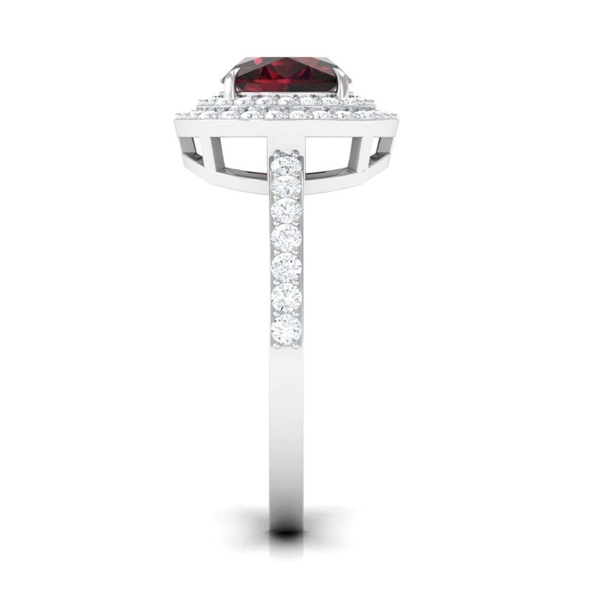 Natural 3.2 Carat Cushion Cut Garnet Diamond Double Halo Engagement Ring