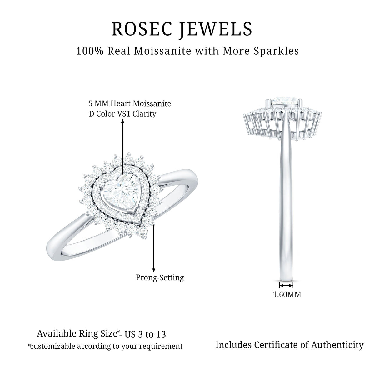 Heart Shape Moissanite Engagement Ring with Double Halo