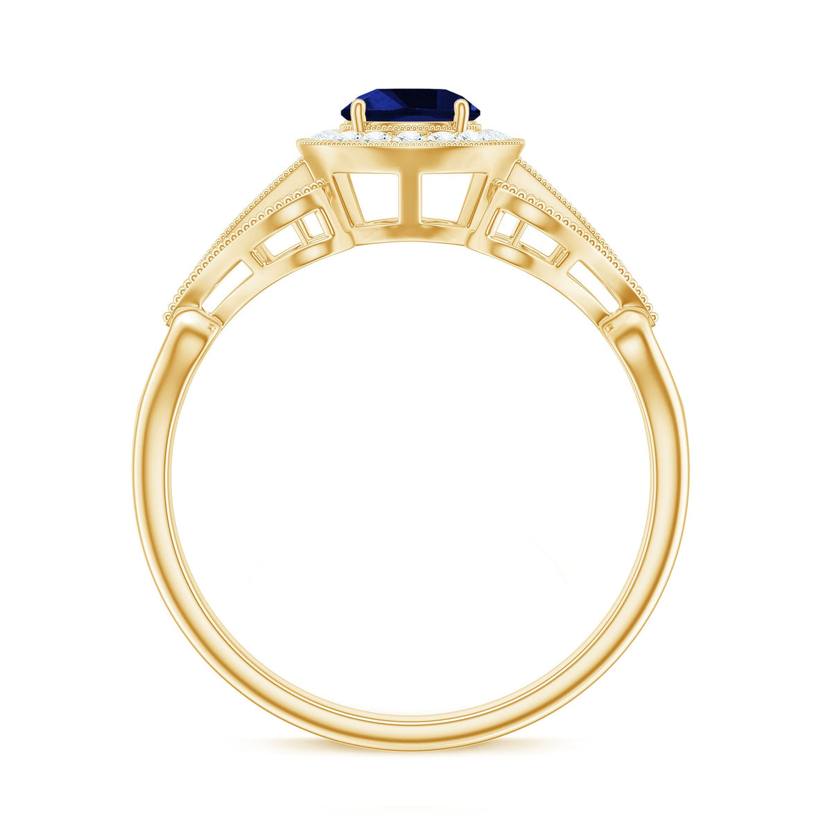 Certified 0.6 Carat Lab Grown Blue Sapphire Retro Engagement Ring with Diamond