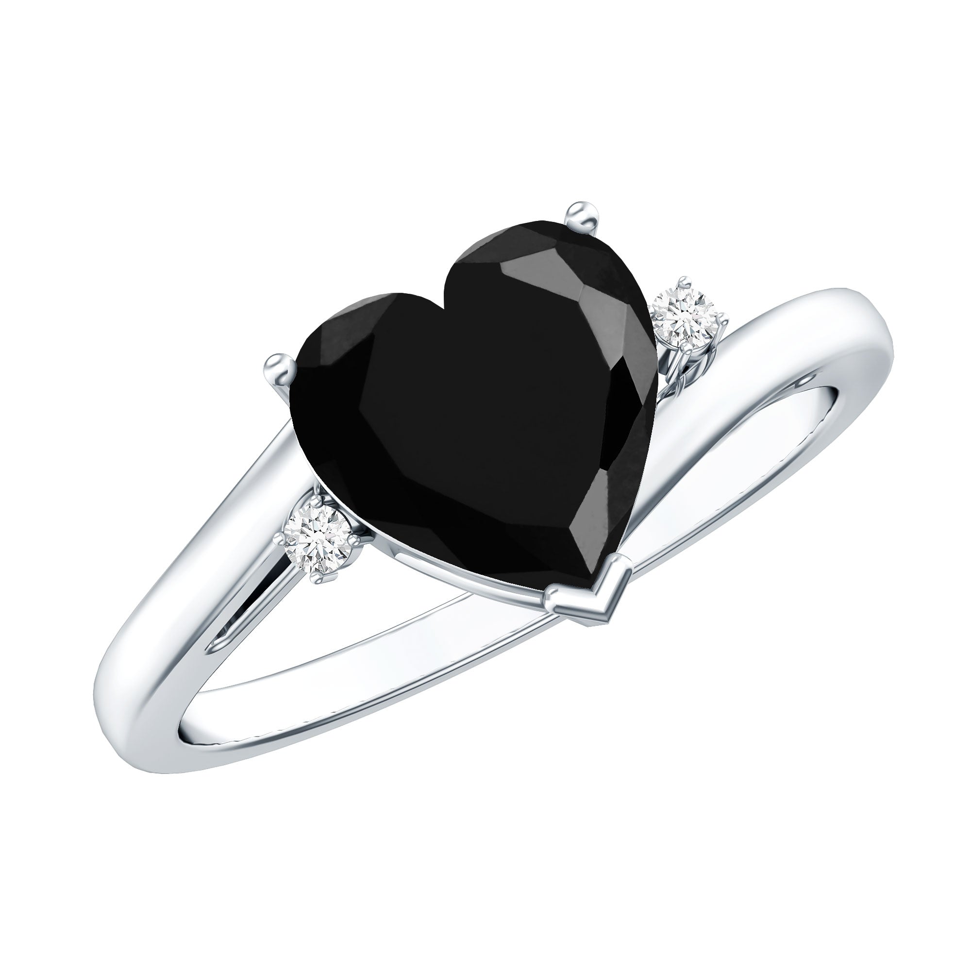 2 Carat Heart Shape Black Spinel Solitaire Engagement Ring