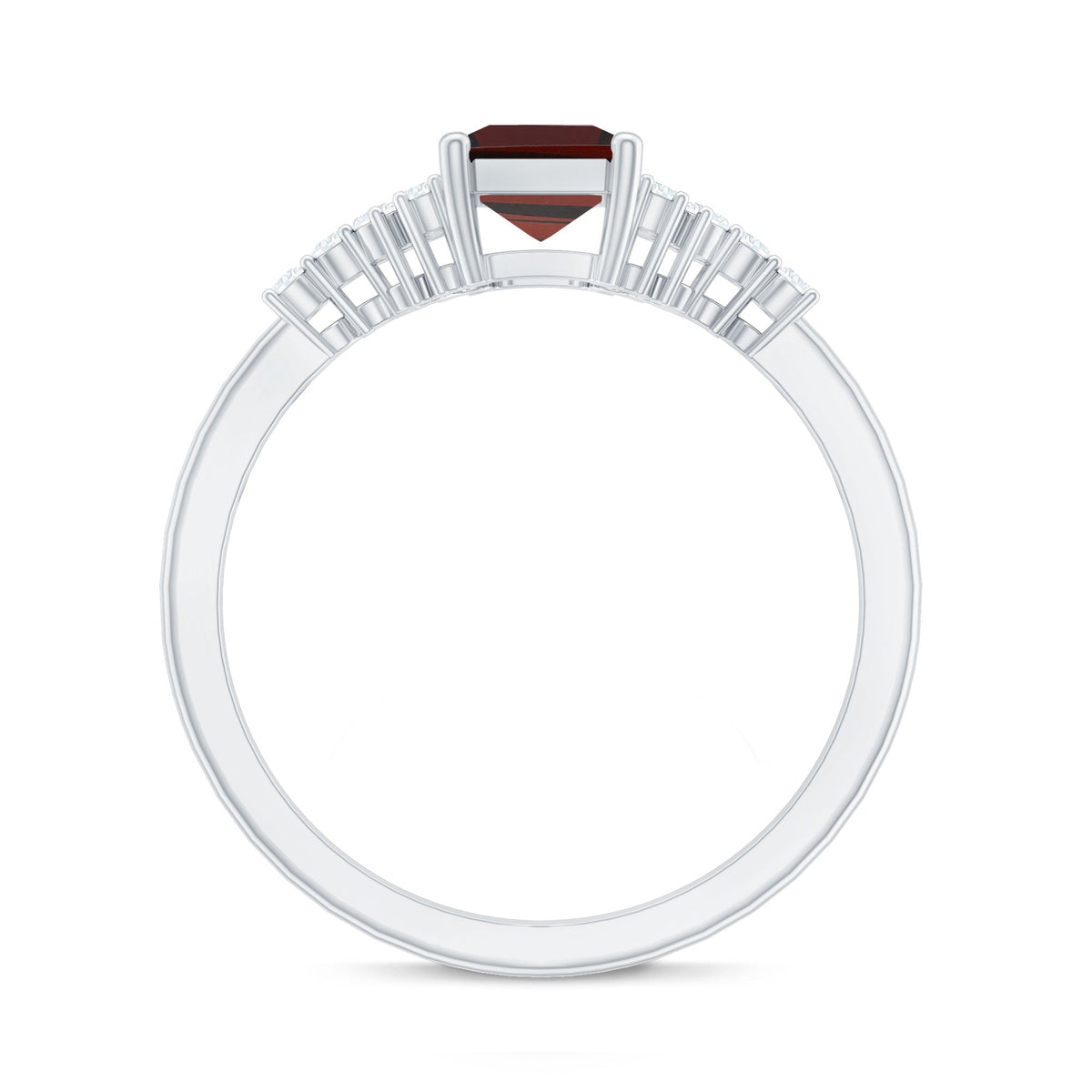 Natural Red Garnet Emerald Cut Engagement Ring with Diamond