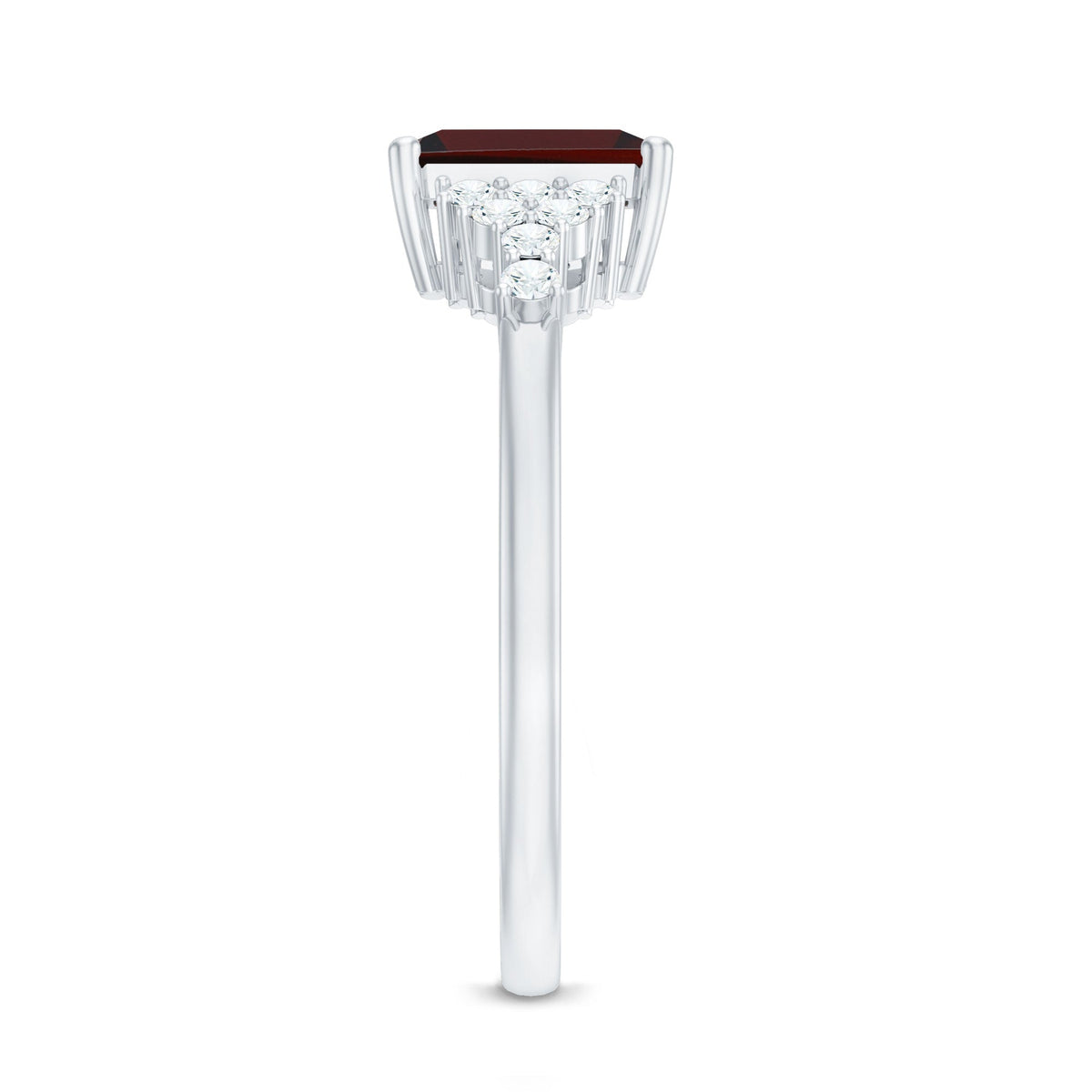 Natural Red Garnet Emerald Cut Engagement Ring with Diamond