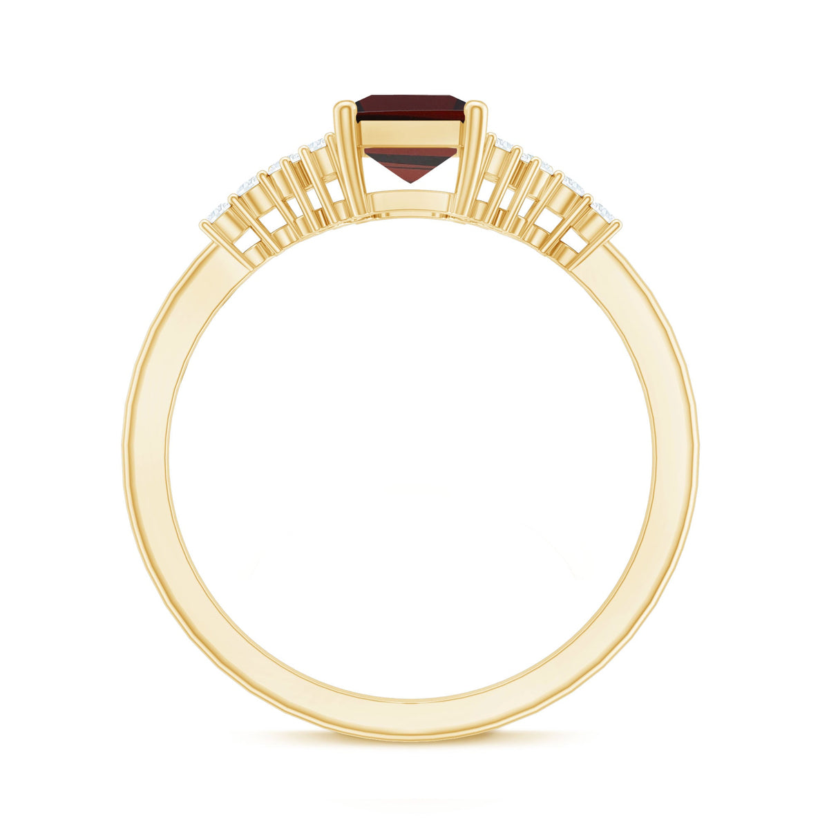 Natural Red Garnet Emerald Cut Engagement Ring with Diamond