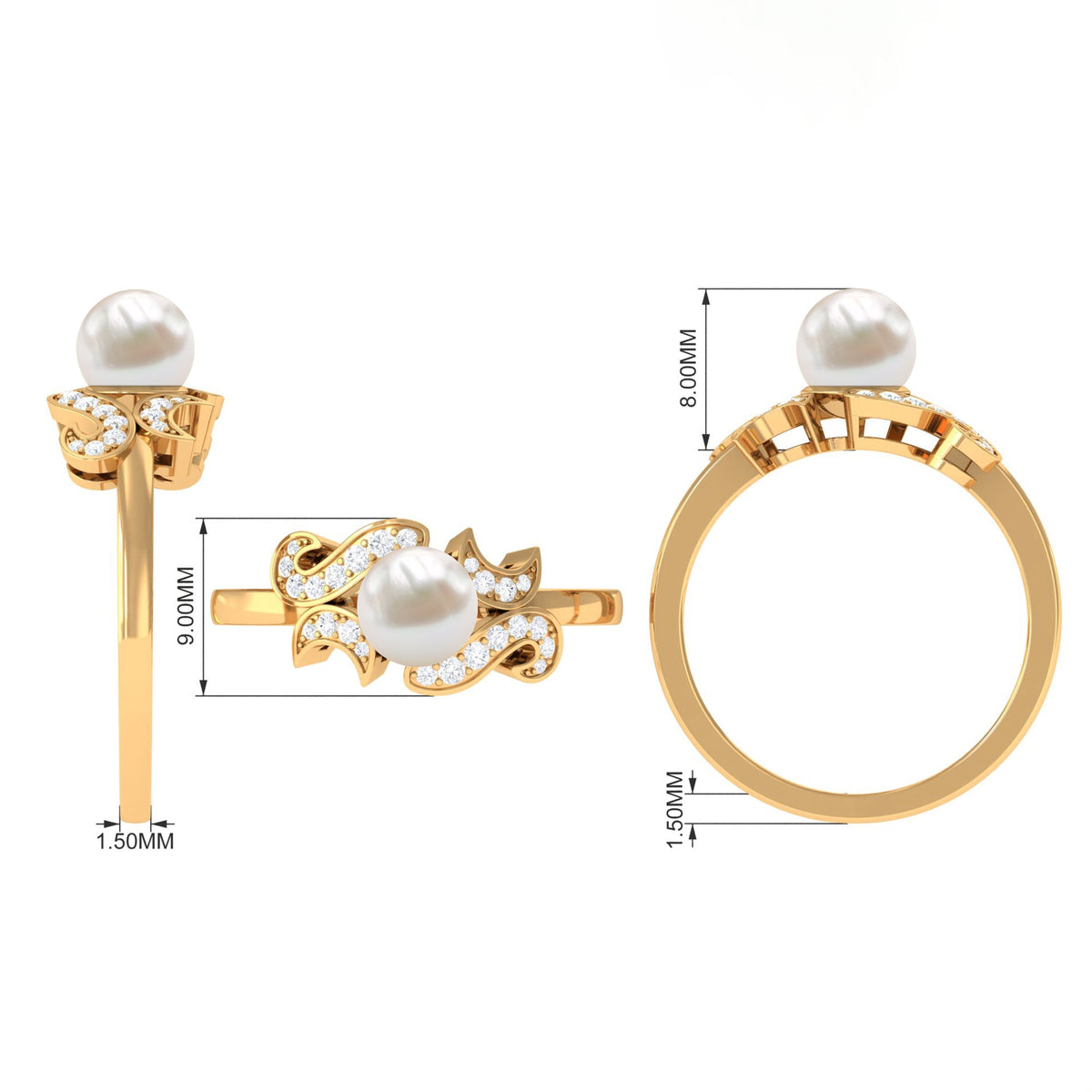 Designer 3 Carat Freshwater Pearl Engagement Ring with Diamond