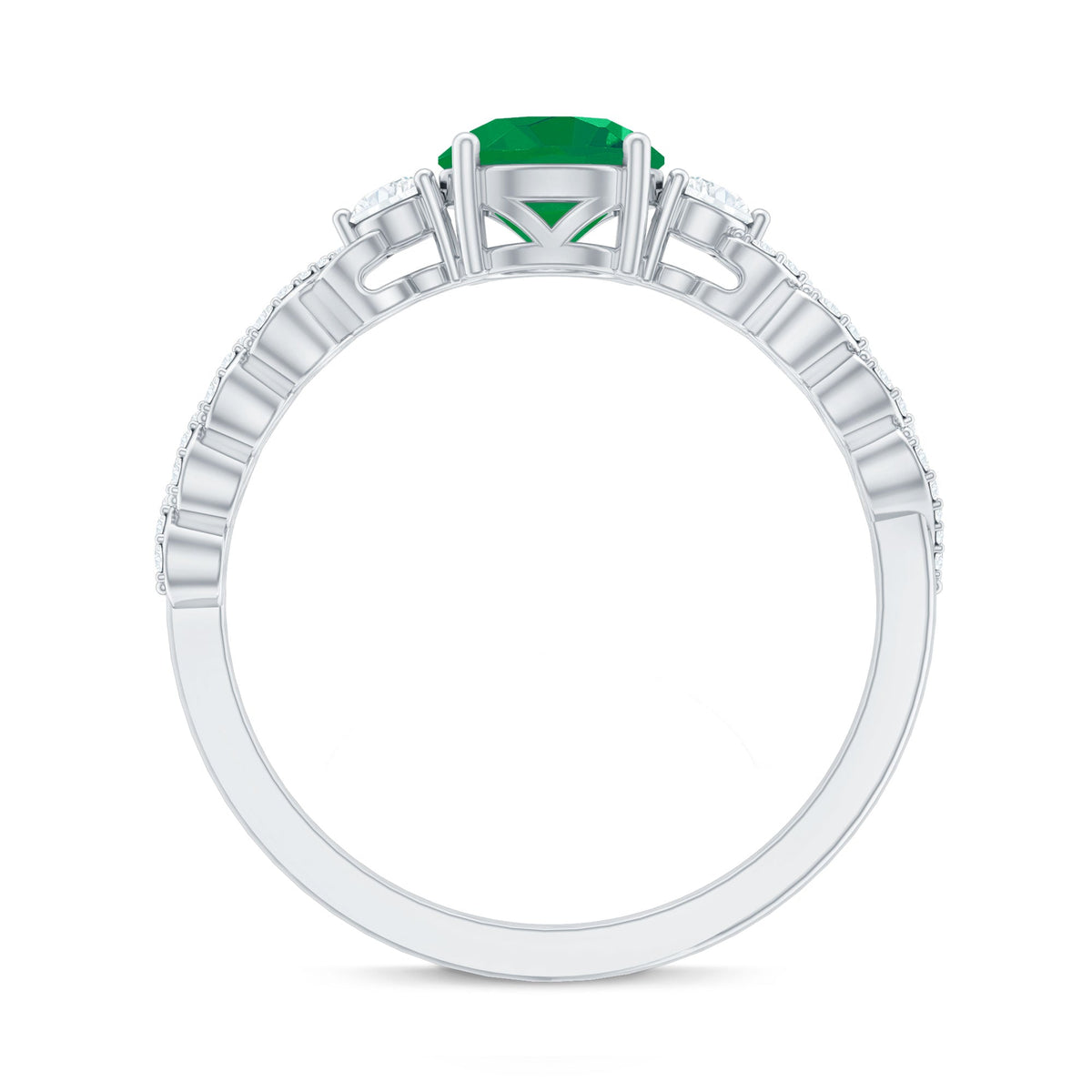 Natural Emerald Solitaire Engagement Ring with Diamond