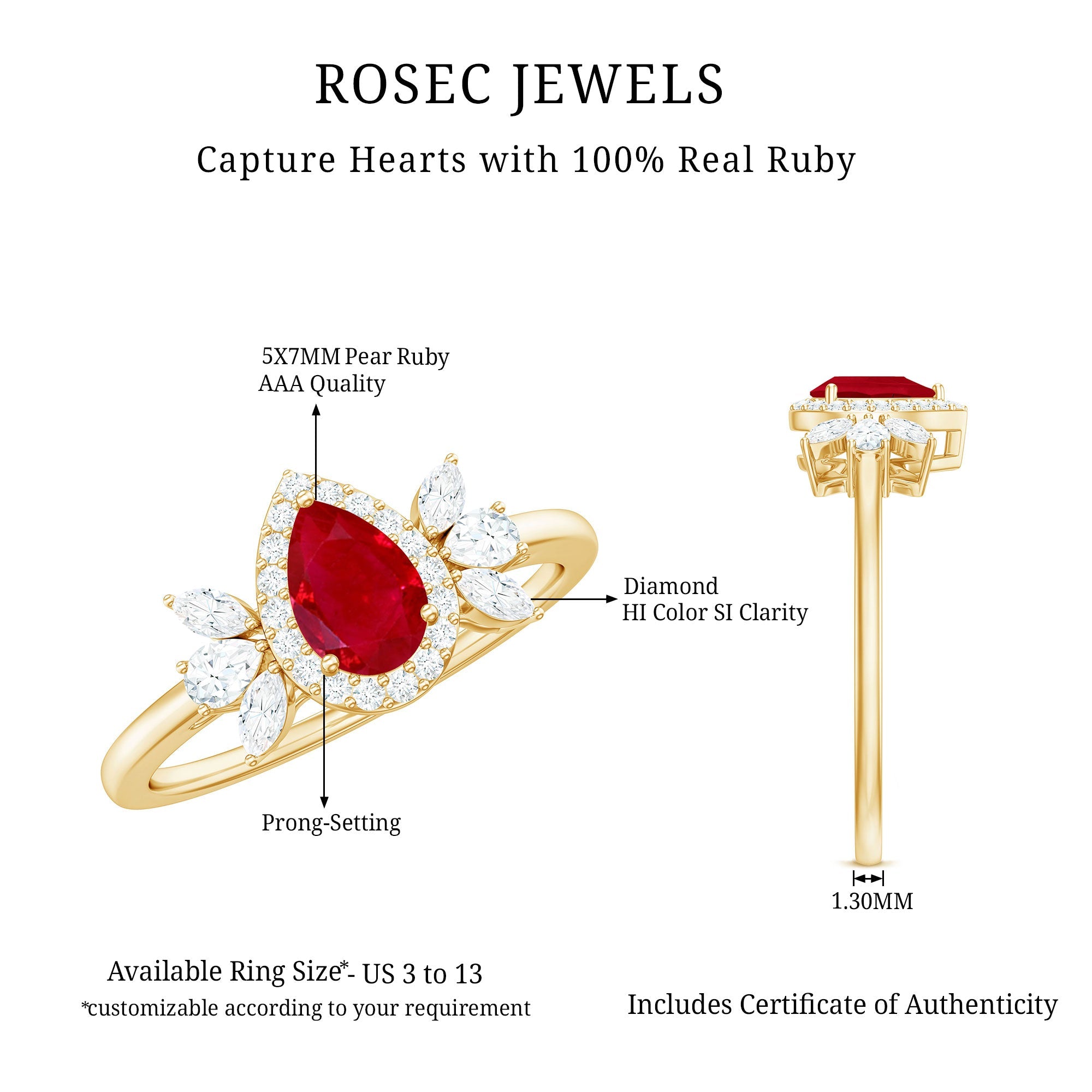 Natural 0.8 Carat Ruby Pear Shaped Engagement Ring with Diamond Halo