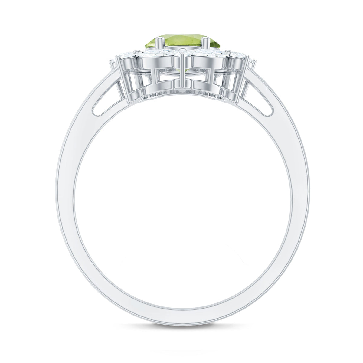 Natural 1 Carat Peridot Oval Engagement Ring with Moissanite
