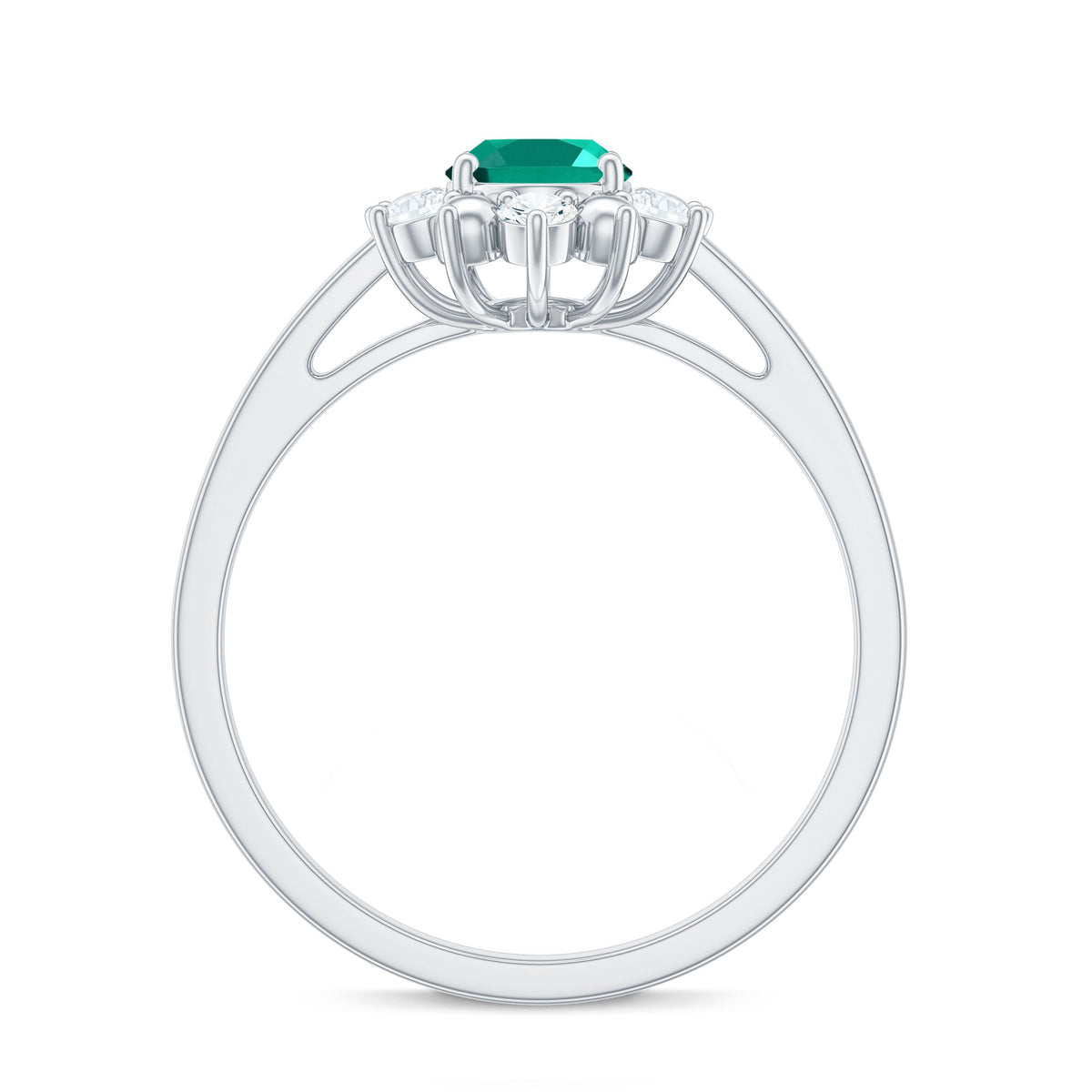 Certified 0.8 Carat Oval Lab Grown Emerald Diamond Flower Engagement Ring