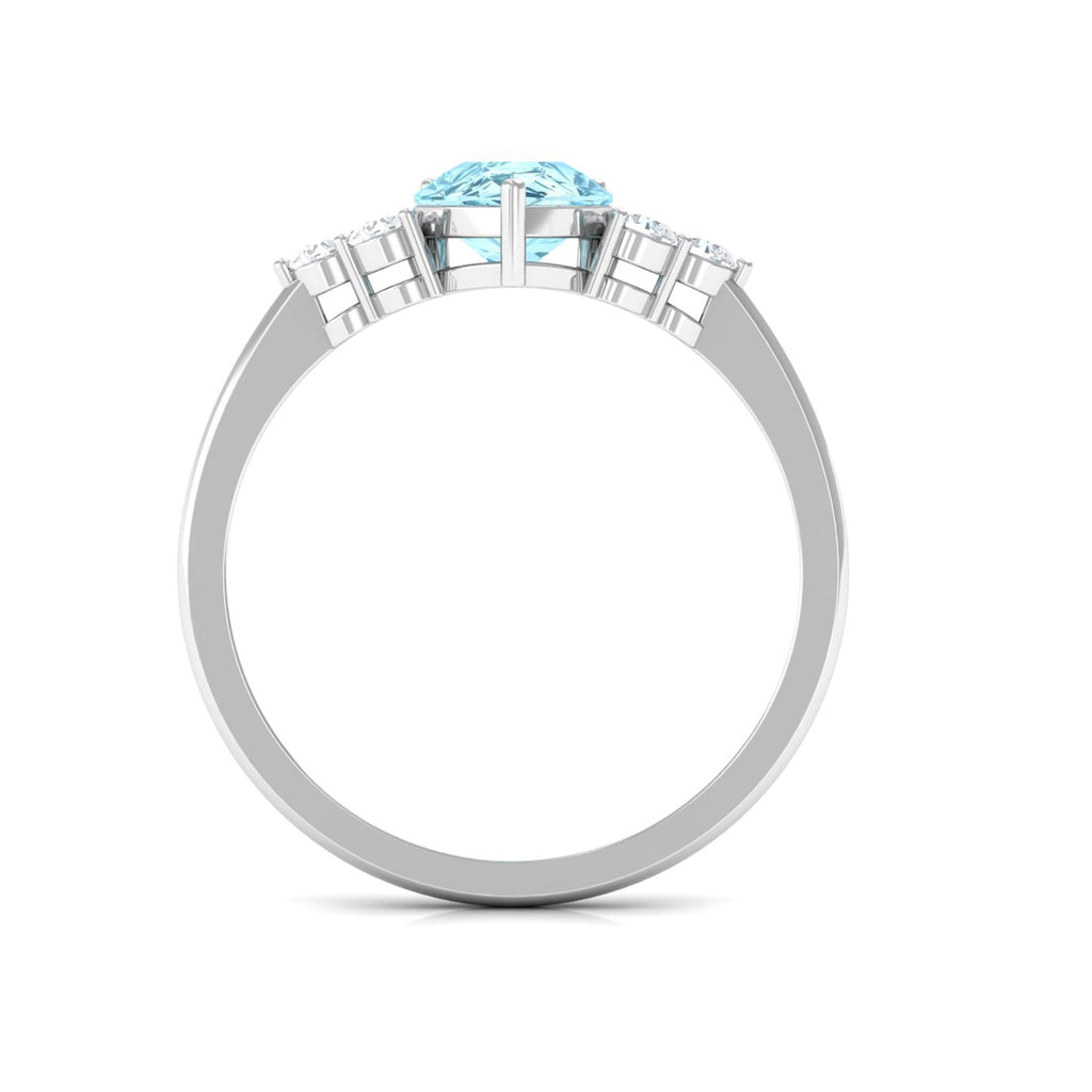 Genuine Aquamarine Teardrop Engagement Ring with Diamond Trio
