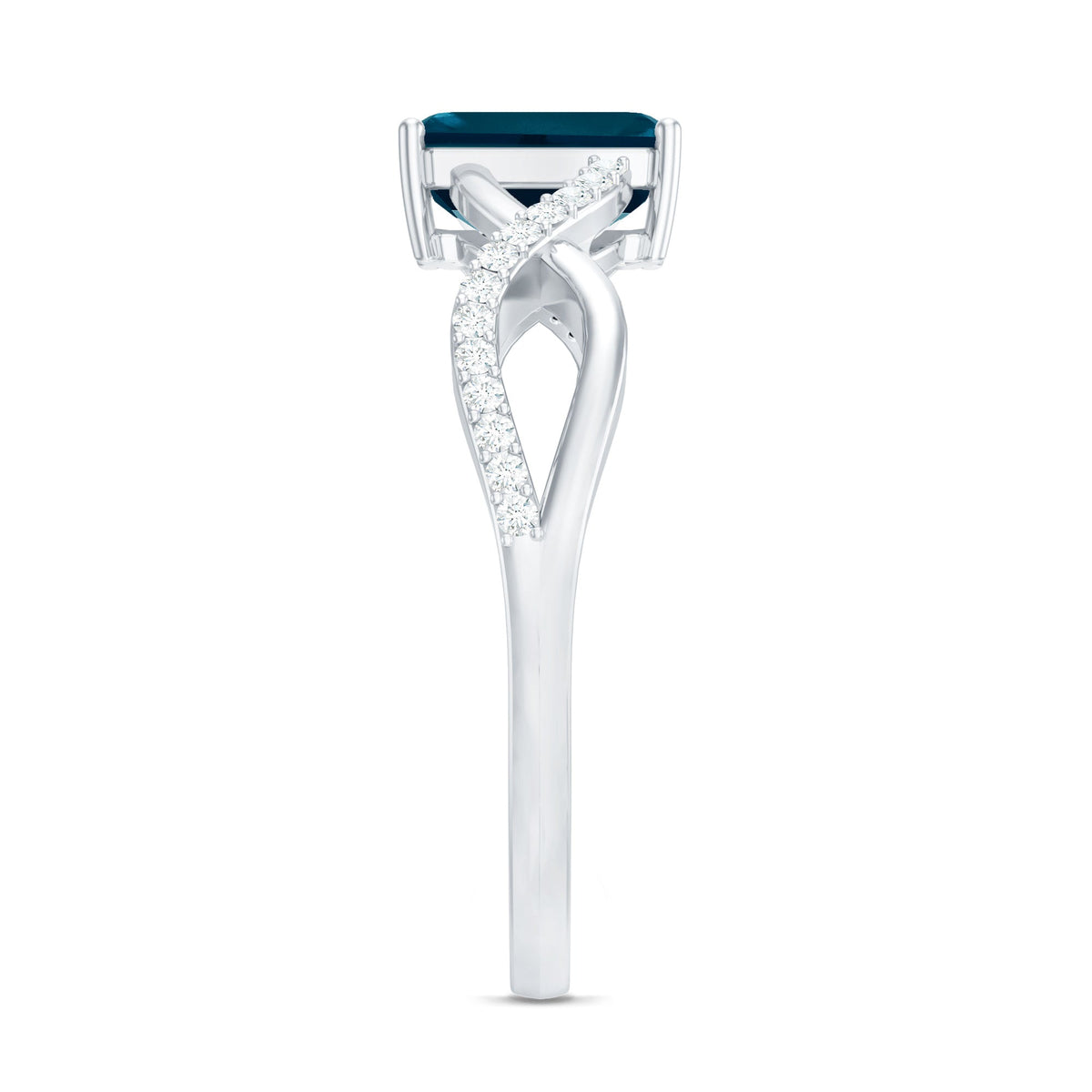 Solitaire Blue Topaz Emerald Cut Engagement Ring with Infinity Band