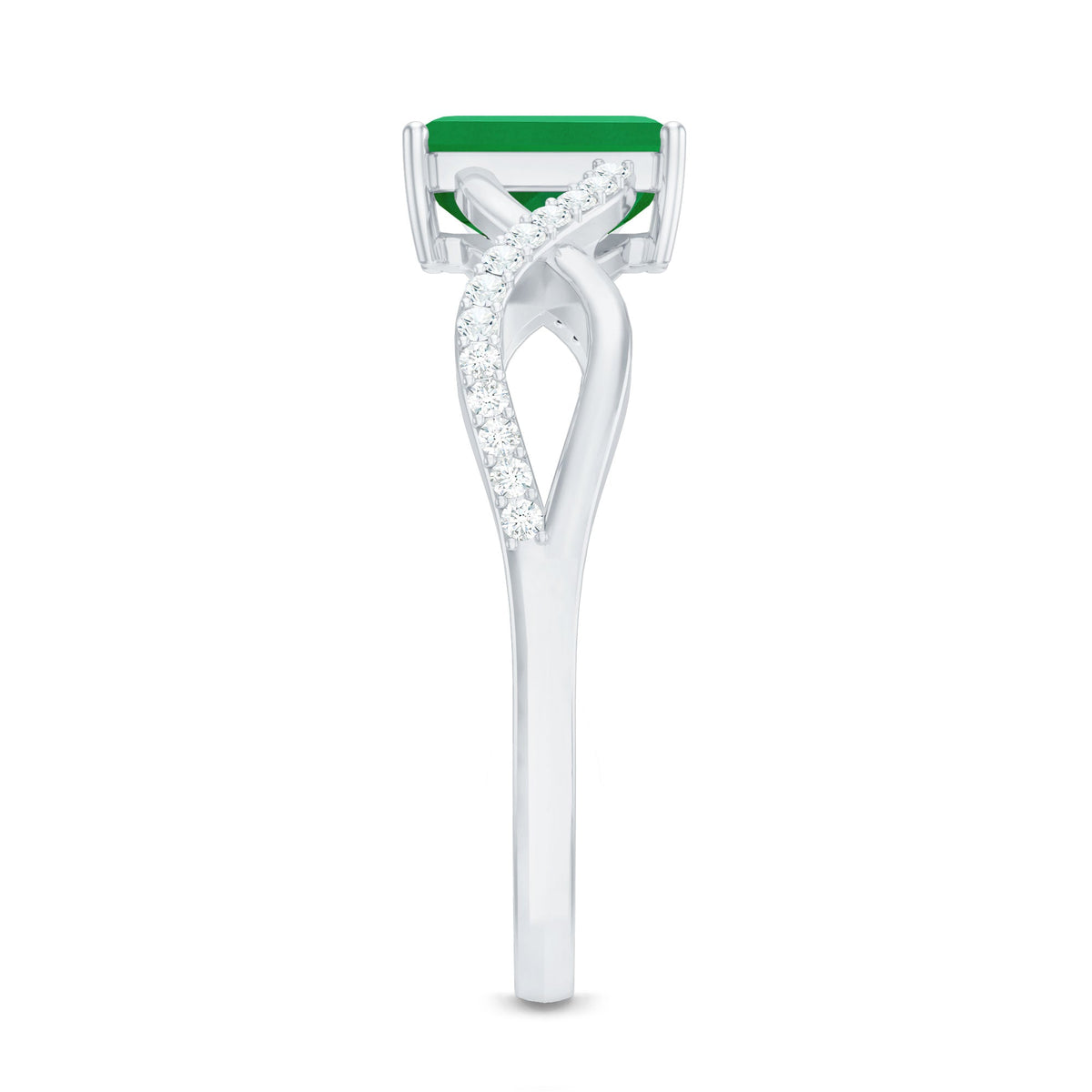 Real Emerald Cut Emerald Engagement Ring with Diamond Twisted Infinity Shank