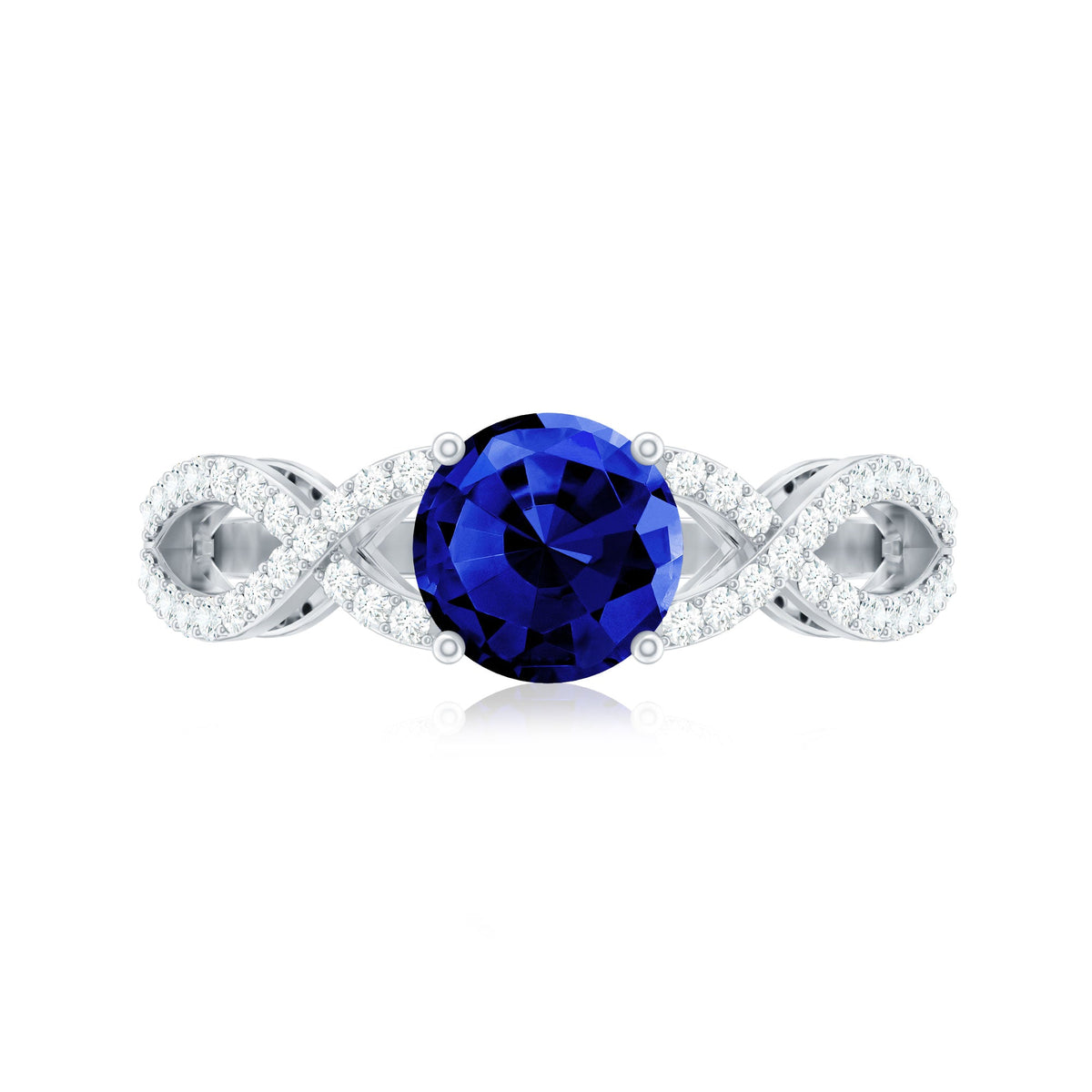 Certified Lab Grown Blue Sapphire Round Engagement Ring With Moissanite