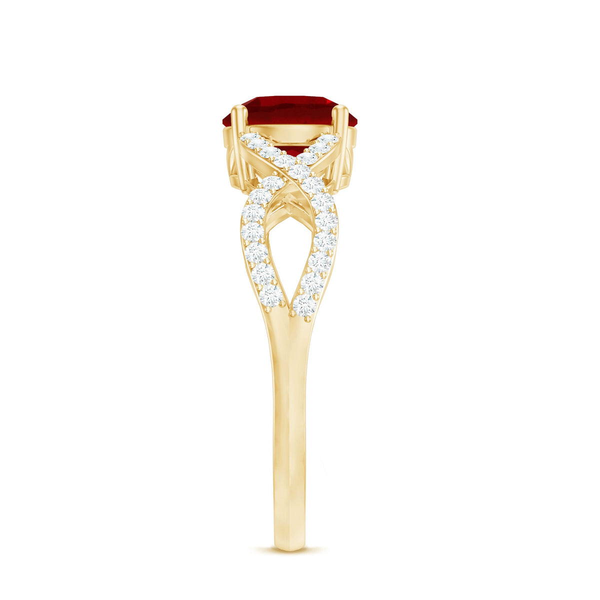 Certified Lab Grown Ruby Crossover Engagement Ring With Moissanite