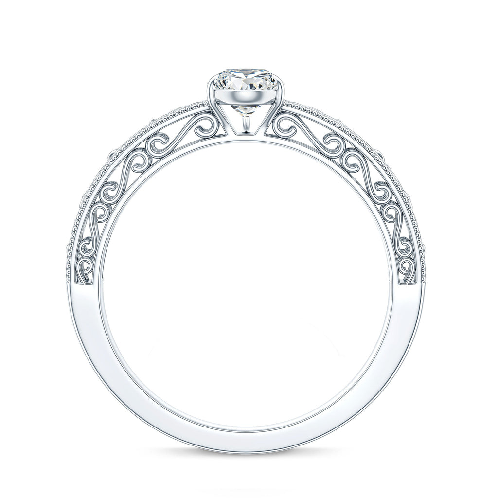 Pear Shape Lab Grown Diamond Vintage Inspired Solitaire Ring