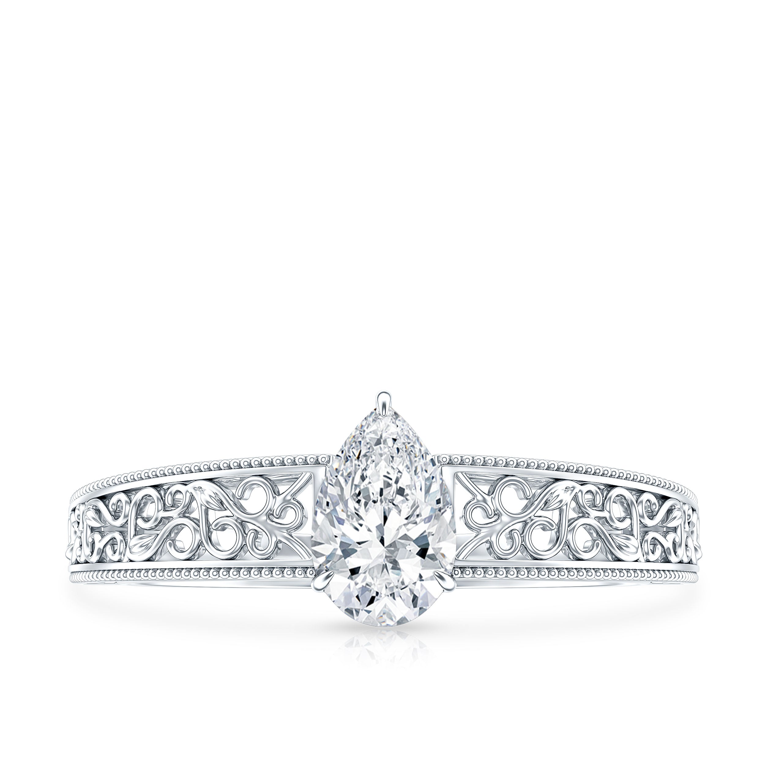 Pear Shape Lab Grown Diamond Vintage Inspired Solitaire Ring