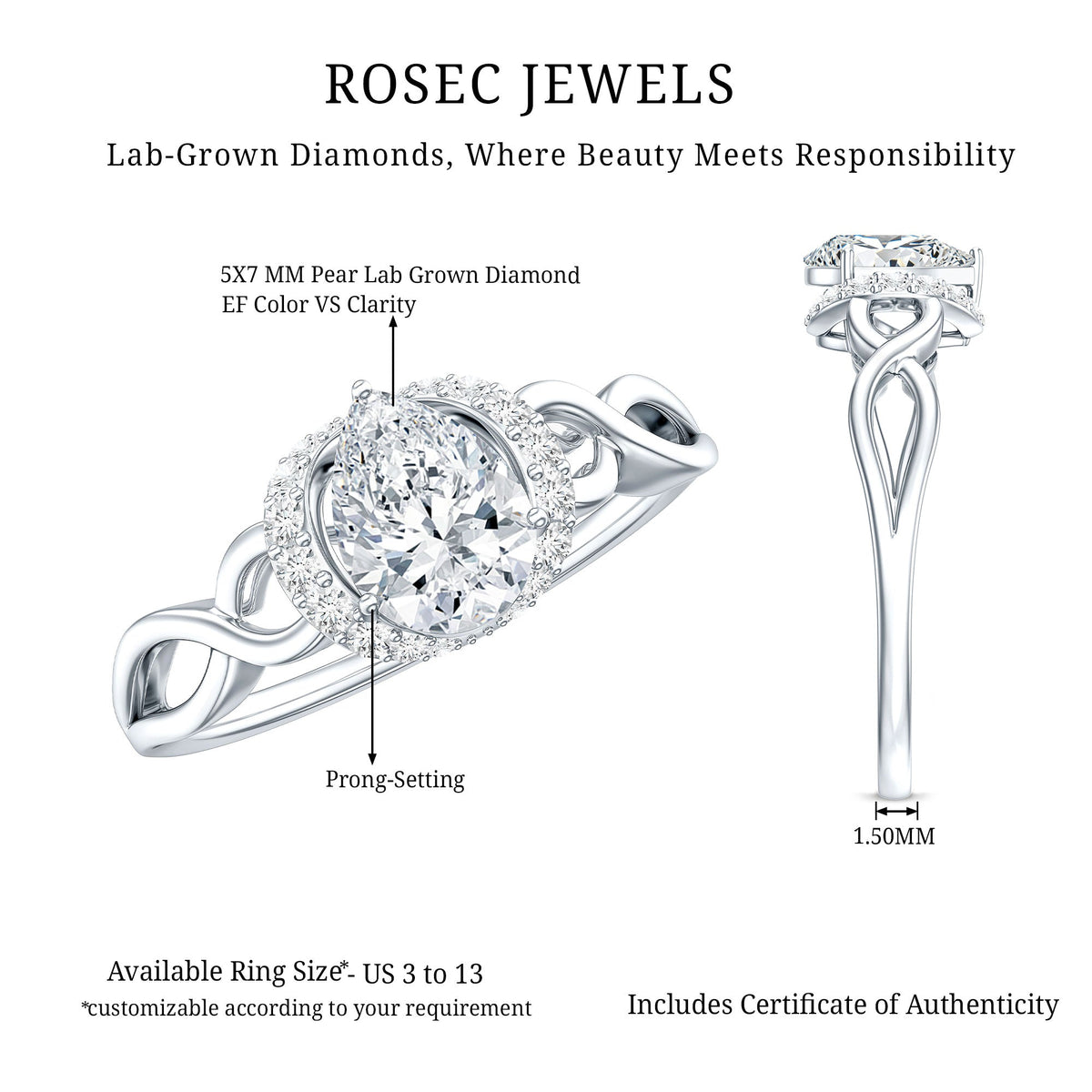 Lab Grown Diamond Collar Engagement Ring in Infinity Shank