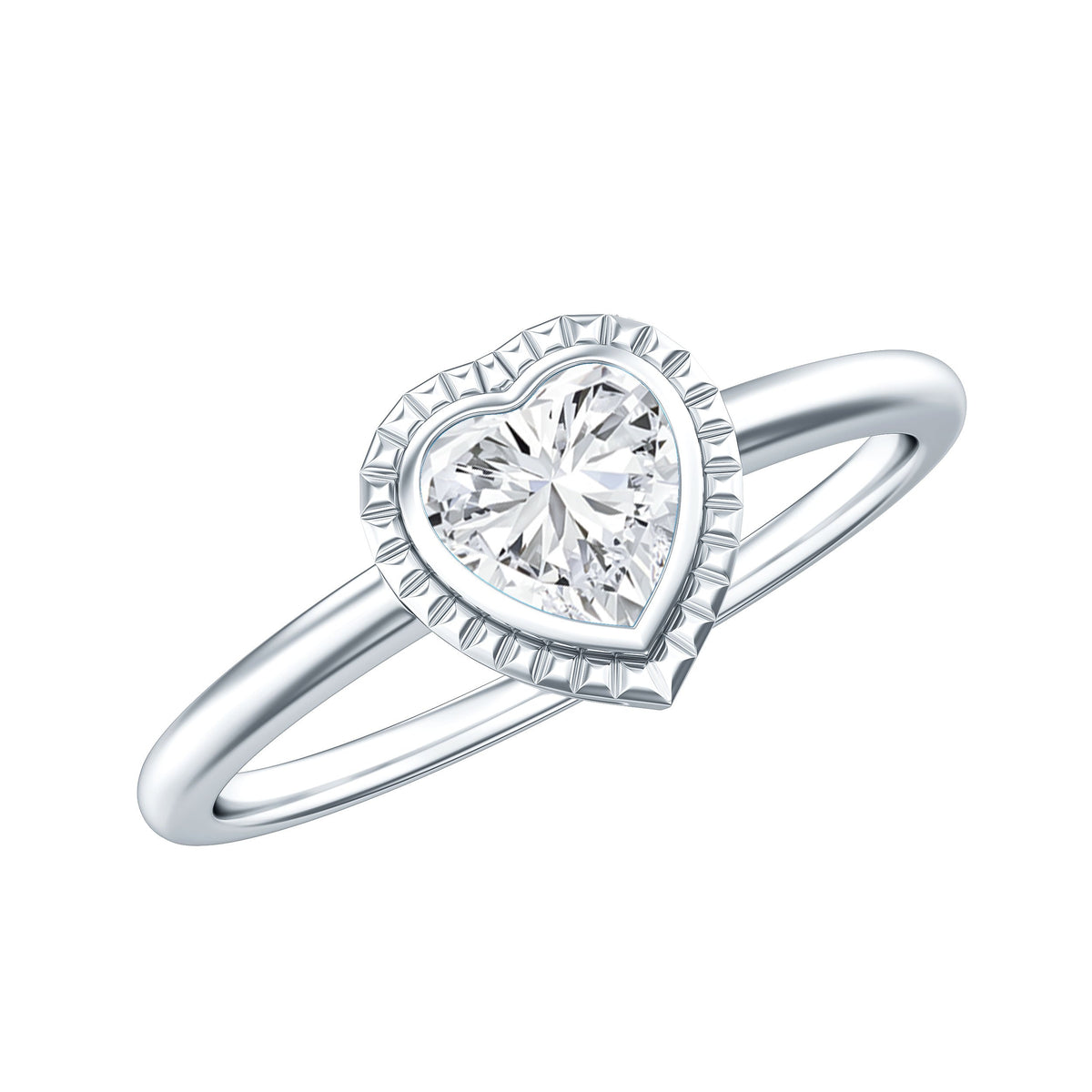 Lab Grown Diamond Heart Solitaire Ring with Engraved Details