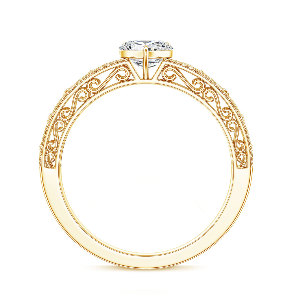 Vintage Inspired Heart Shape Lab Grown Diamond Solitaire Filigree Ring