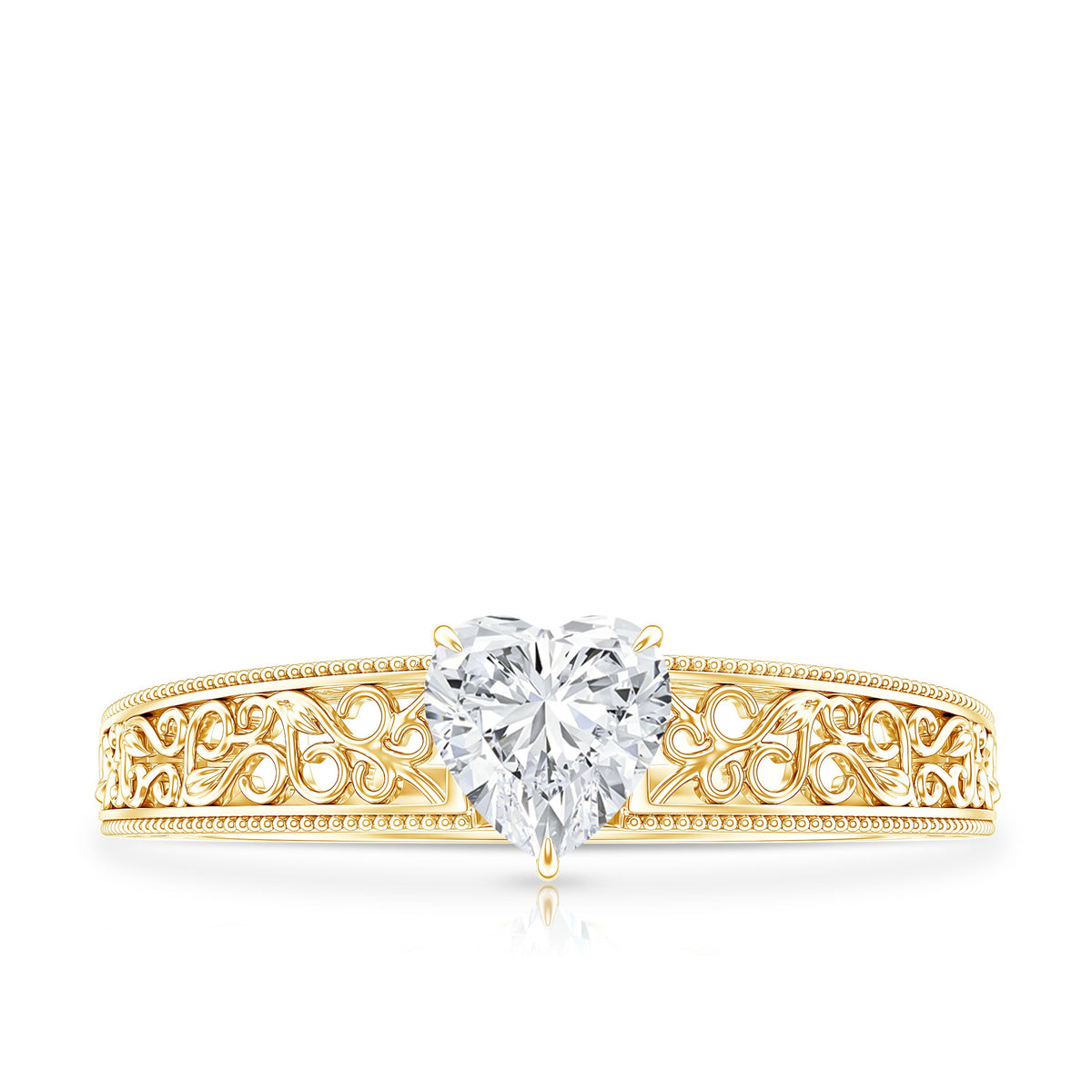 Vintage Inspired Heart Shape Lab Grown Diamond Solitaire Filigree Ring