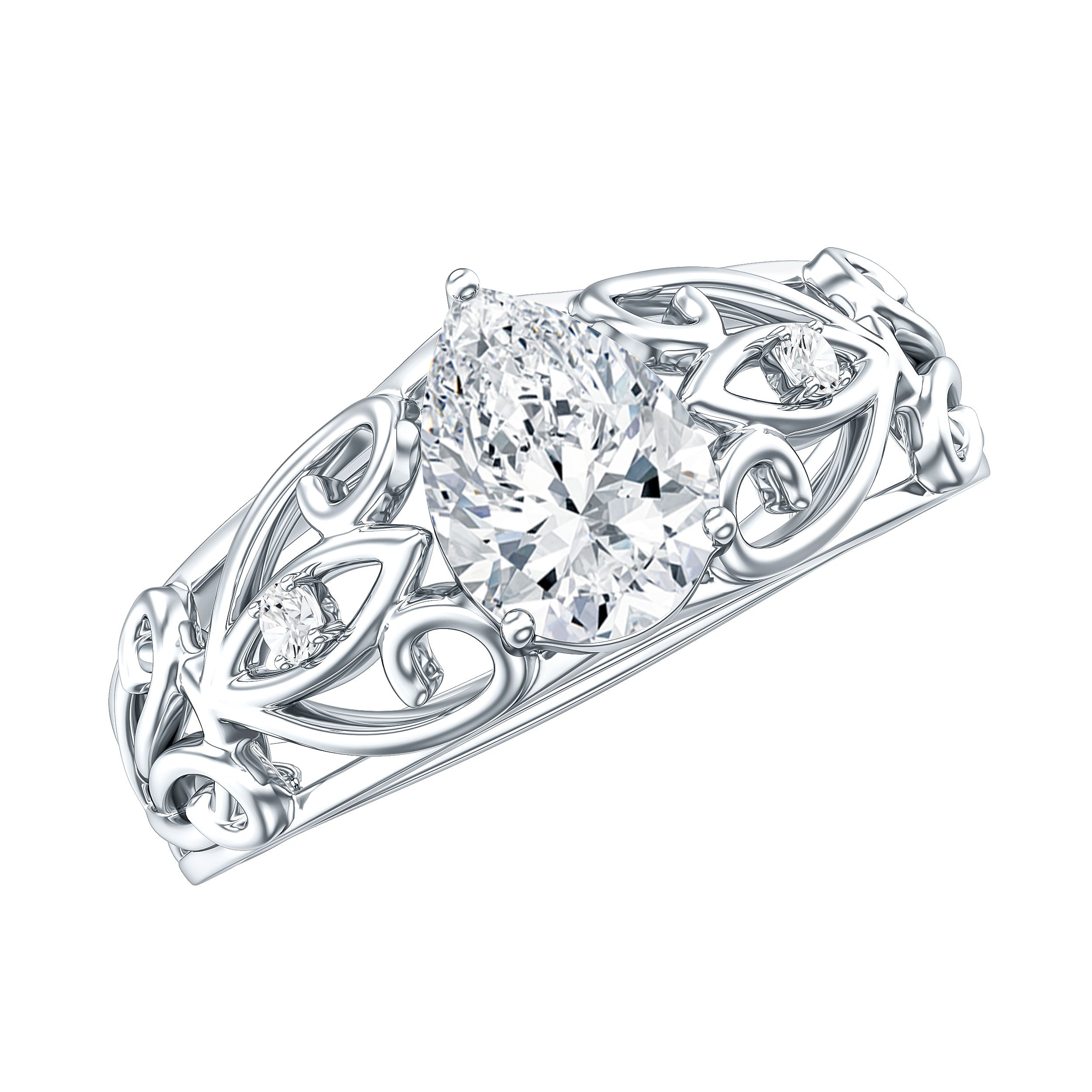 Pear Shaped Lab Created Diamond Solitaire Filigree Ring
