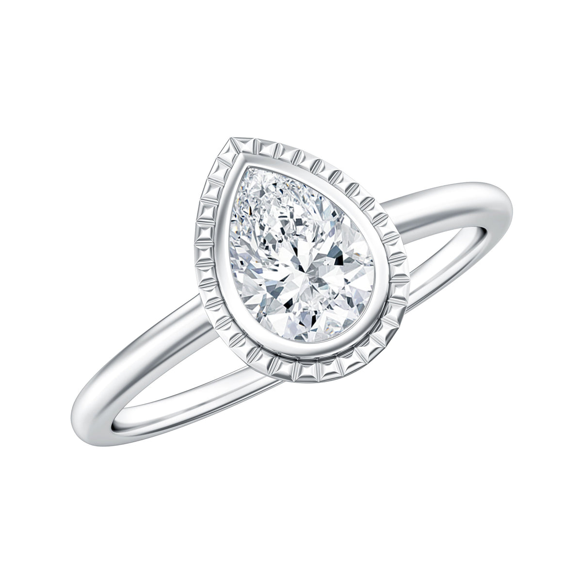 Pear Cut Lab Grown Diamond Solitaire Ring with Engraved Details