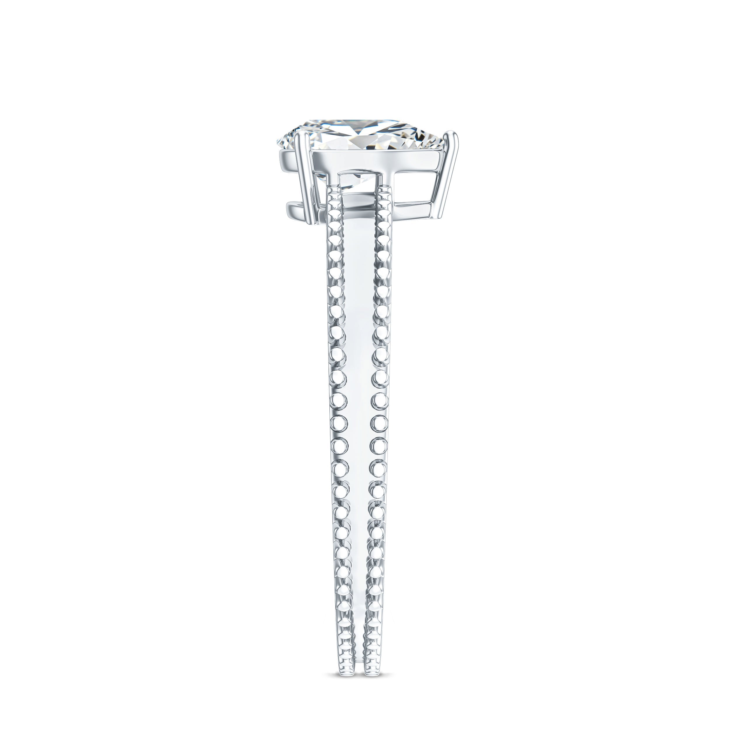 Pear Shaped Lab Grown Diamond Solitaire Ring with Beaded Detailing