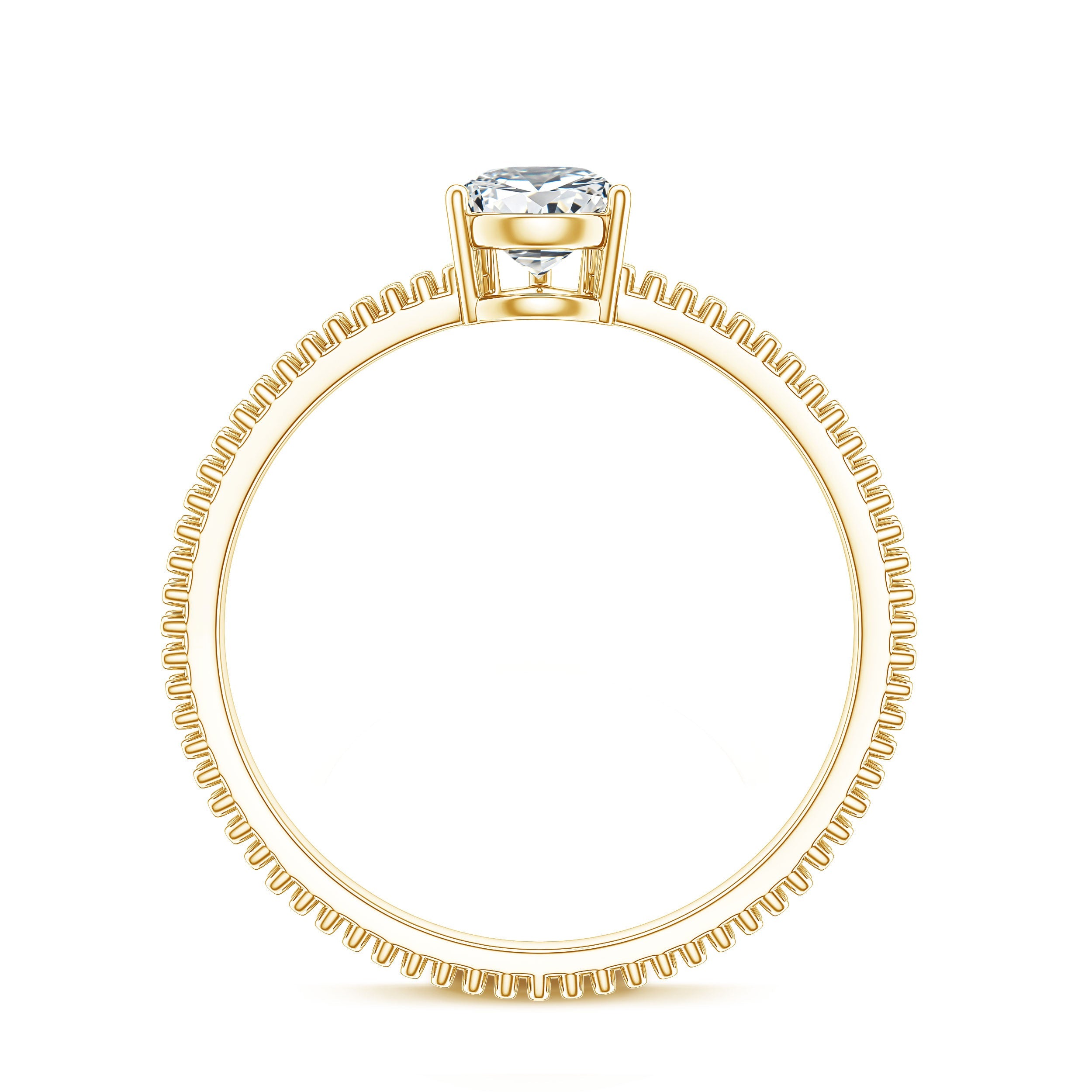 Pear Shaped Lab Grown Diamond Solitaire Ring with Beaded Detailing