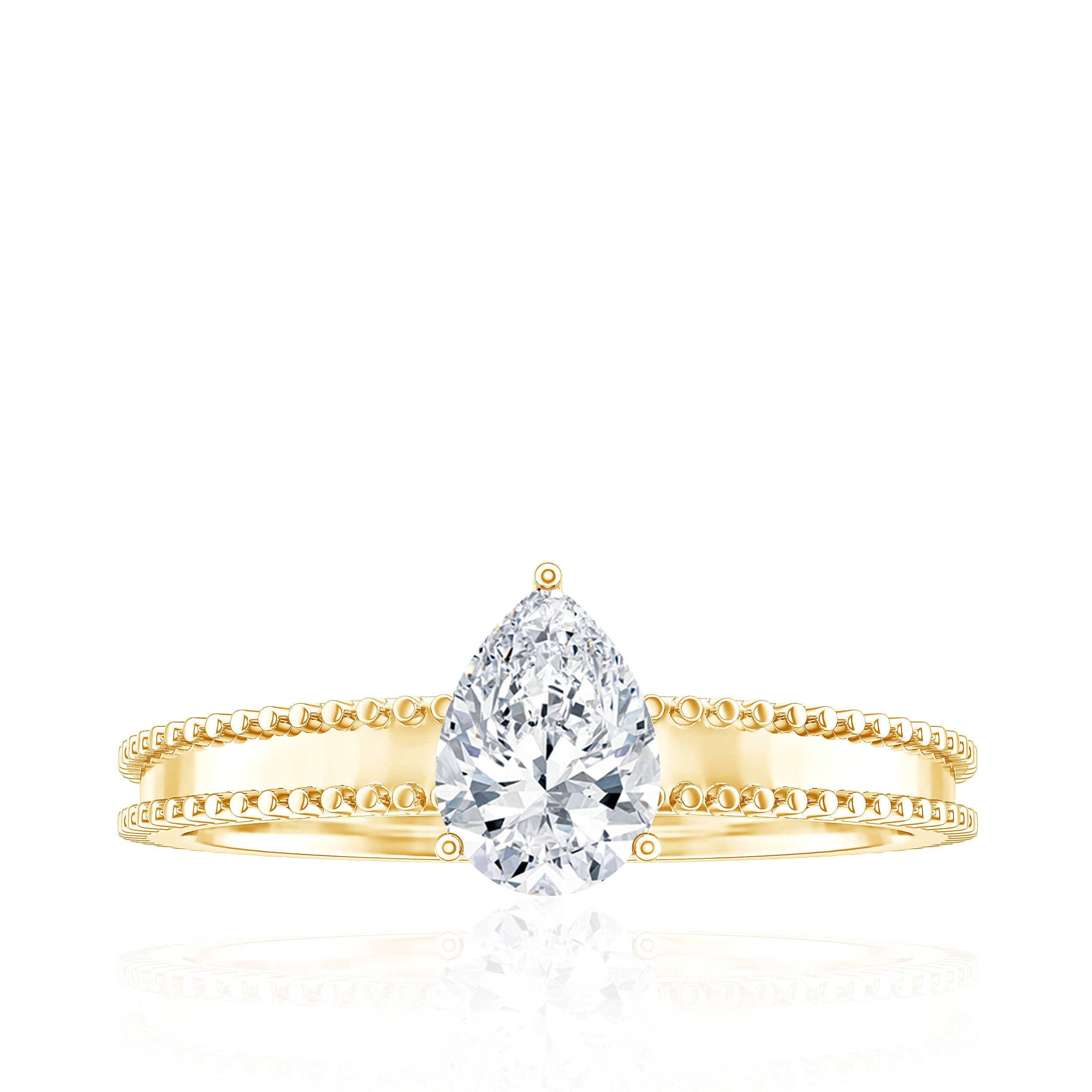 Pear Shaped Lab Grown Diamond Solitaire Ring with Beaded Detailing