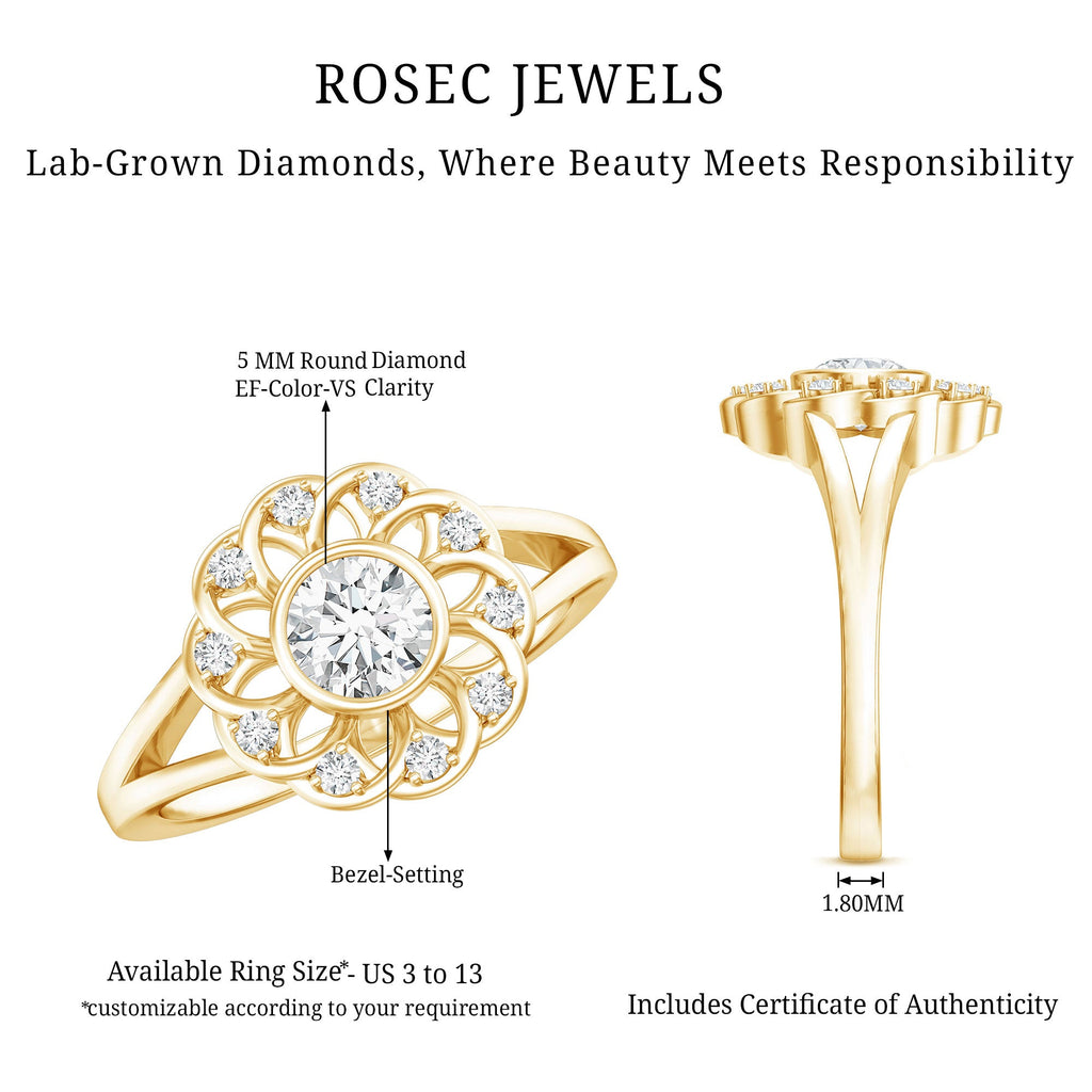 Lab Grown Diamond Nature Inspired Flower Engagement Ring