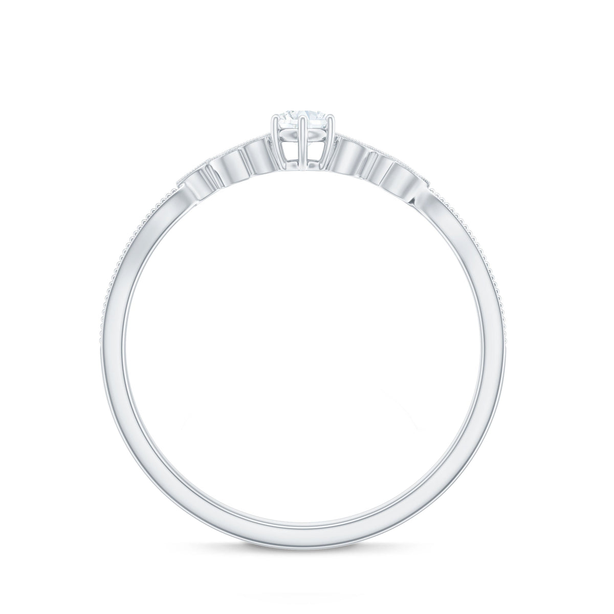Minimal Lab Grown Diamond Leaf Ring with Beaded Detailing