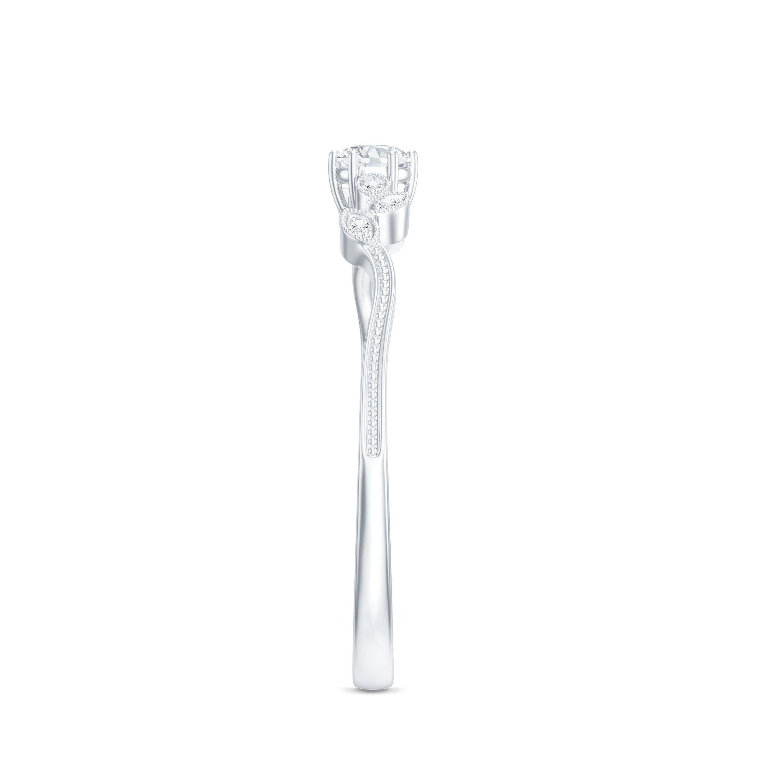 Minimal Lab Grown Diamond Leaf Ring with Beaded Detailing