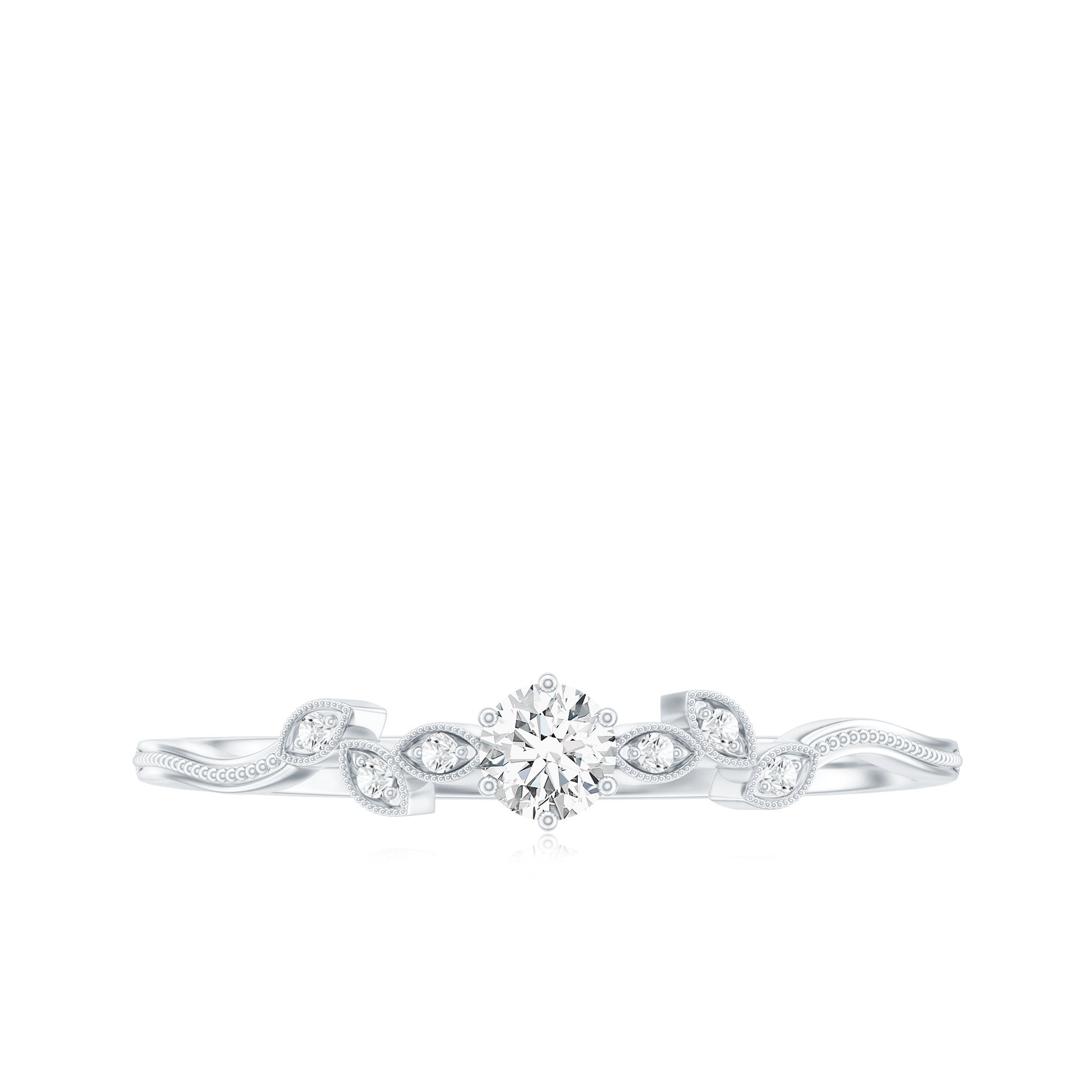 Minimal Lab Grown Diamond Leaf Ring with Beaded Detailing