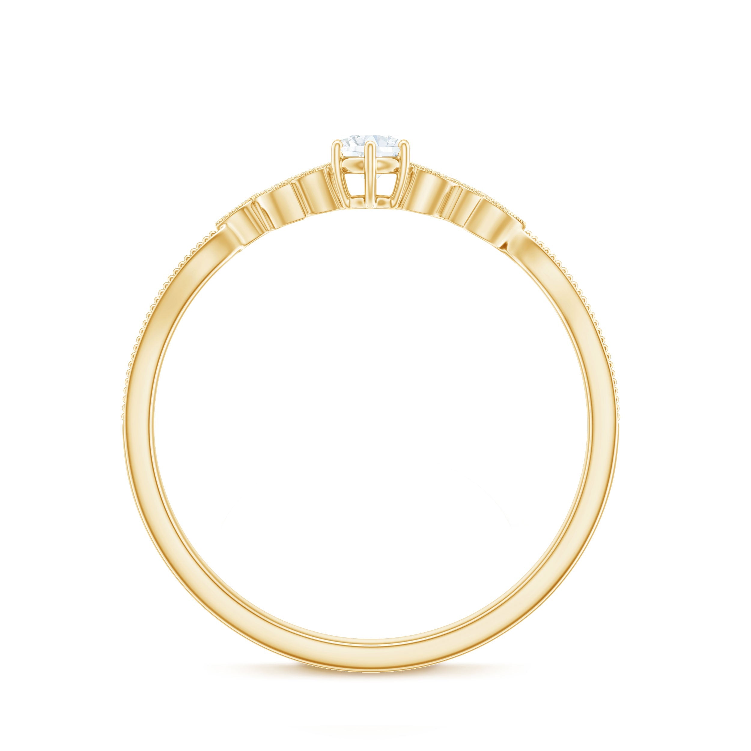 Minimal Lab Grown Diamond Leaf Ring with Beaded Detailing
