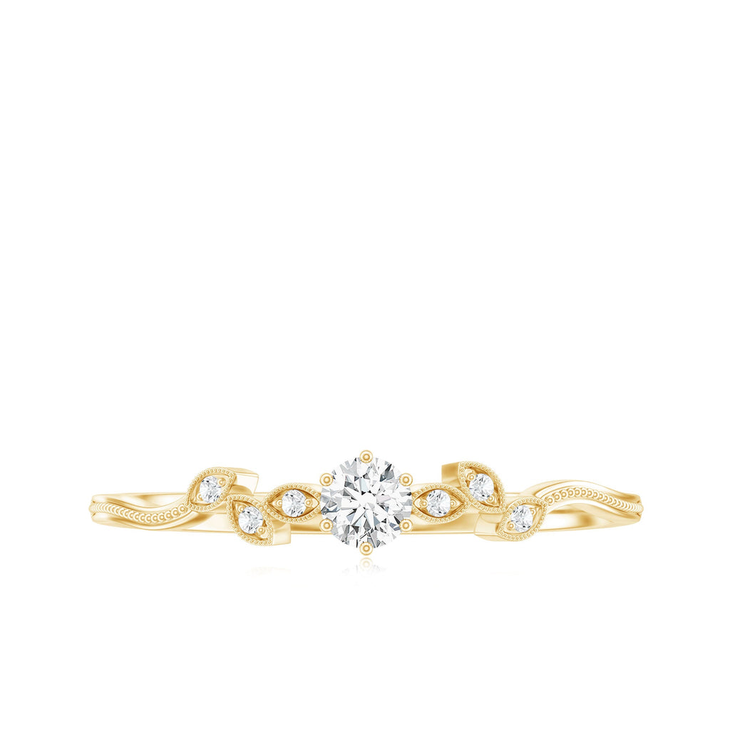 Minimal Lab Grown Diamond Leaf Ring with Beaded Detailing