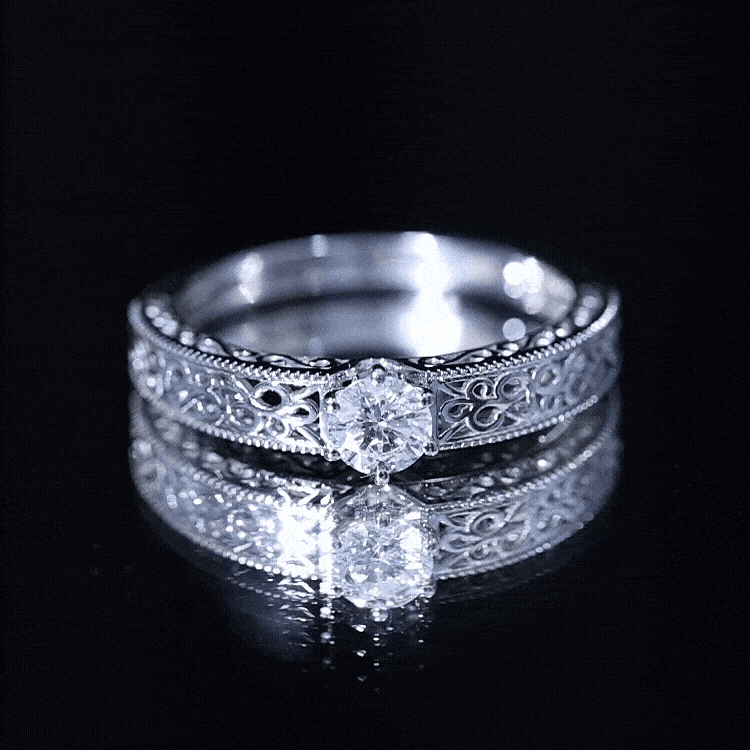 Vintage Inspired Solitaire Lab Grown Diamond Filigree Ring