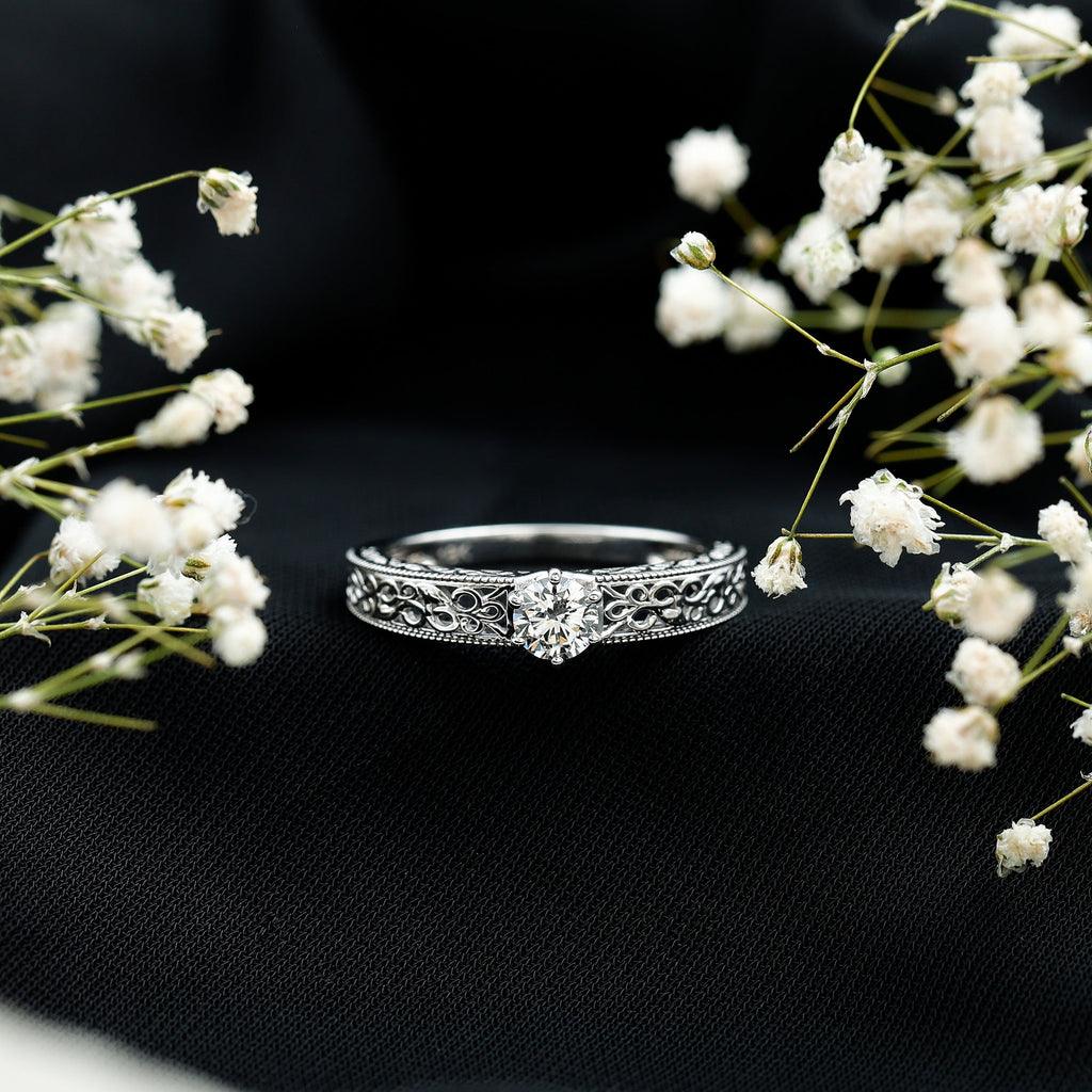 Vintage Inspired Solitaire Lab Grown Diamond Filigree Ring