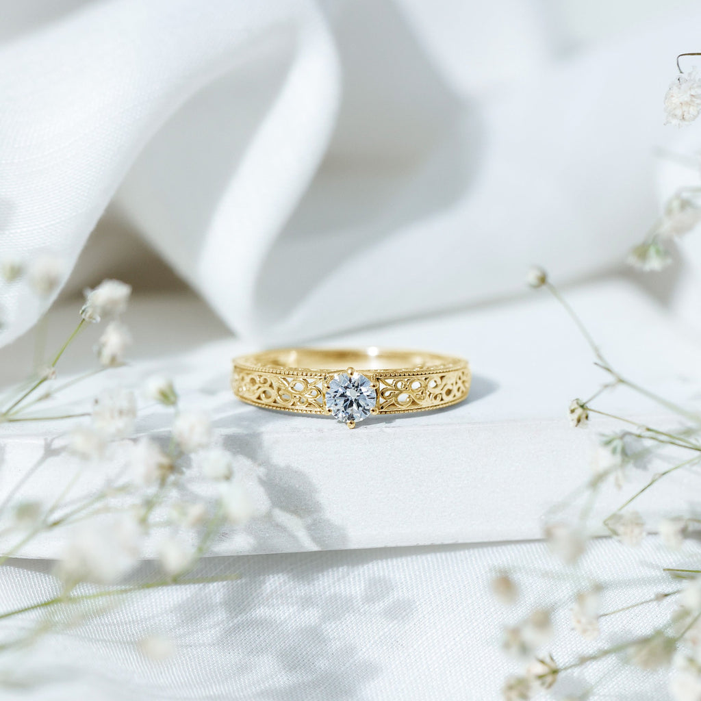 Vintage Inspired Solitaire Lab Grown Diamond Filigree Ring