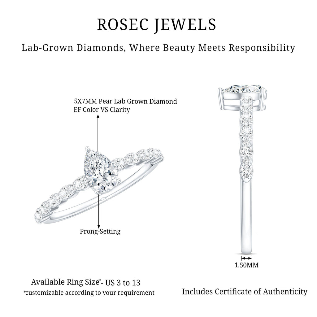 Pear Shape Lab Grown Diamond Solitaire Promise Ring with Side Stones