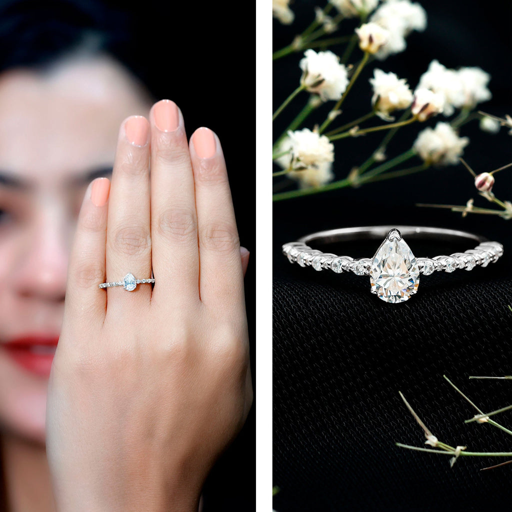 Pear Shape Lab Grown Diamond Solitaire Promise Ring with Side Stones