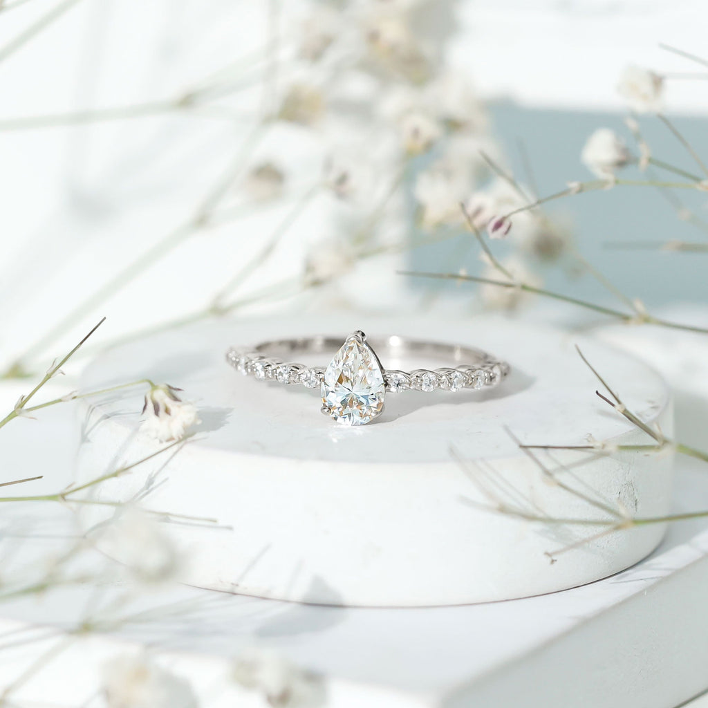 Pear Shape Lab Grown Diamond Solitaire Promise Ring with Side Stones