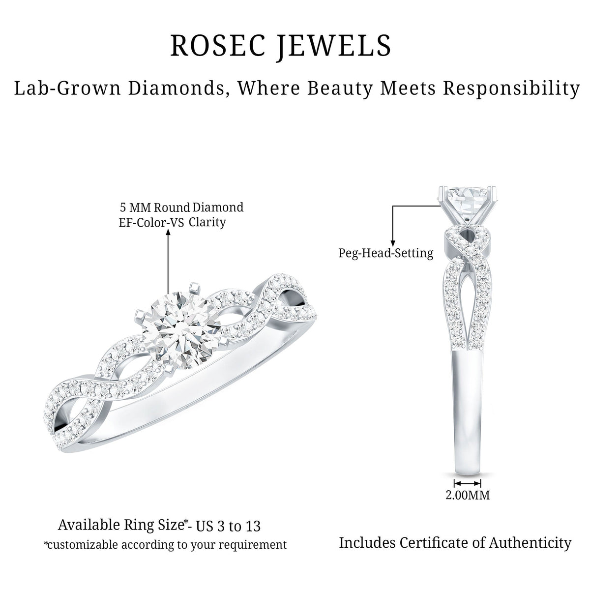 Round Lab Grown Diamond Infinity Solitaire Ring