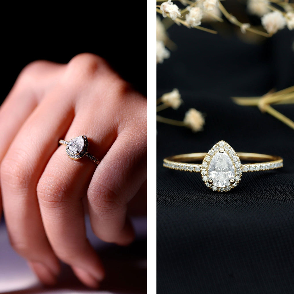Classic Lab Grown Diamond Pear Engagement Ring with Halo