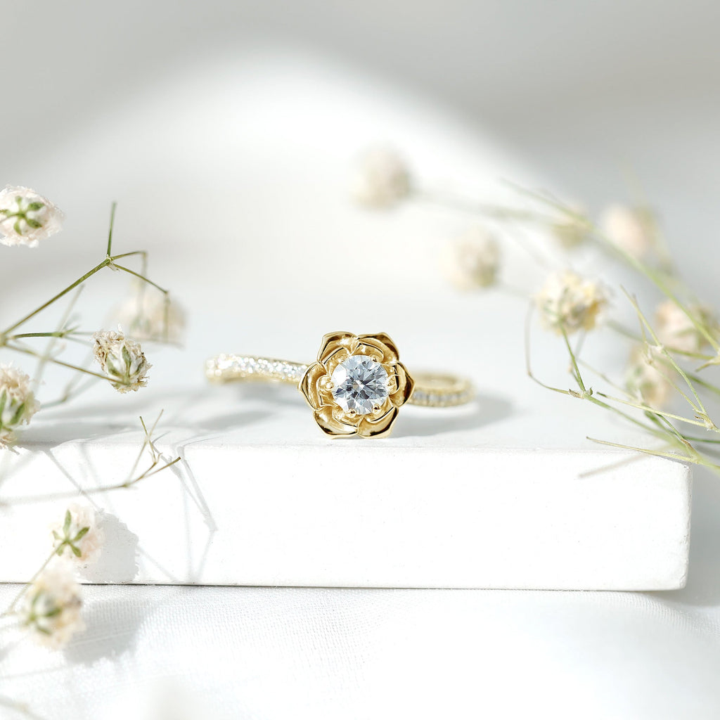 Nature Inspired Floral Engagement Ring with Lab Grown Diamond