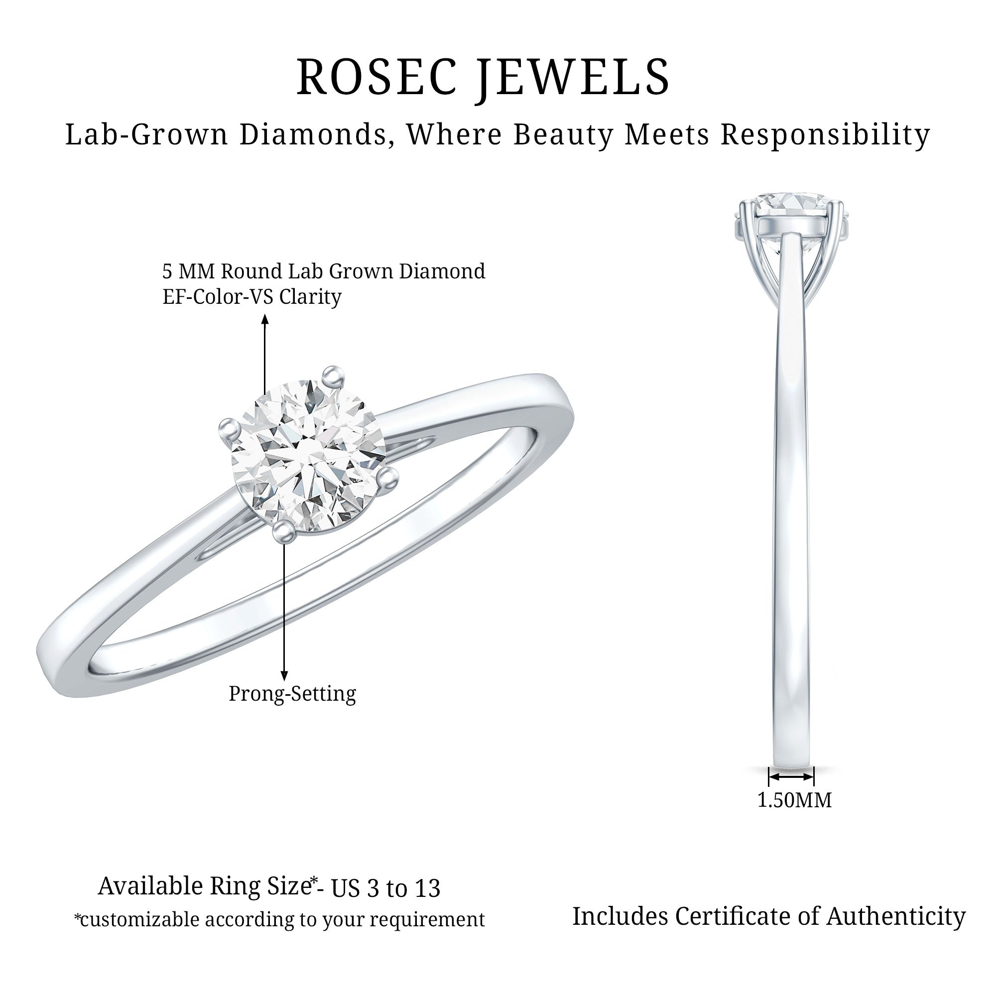 Minimal Round Lab Grown Diamond Solitaire Ring