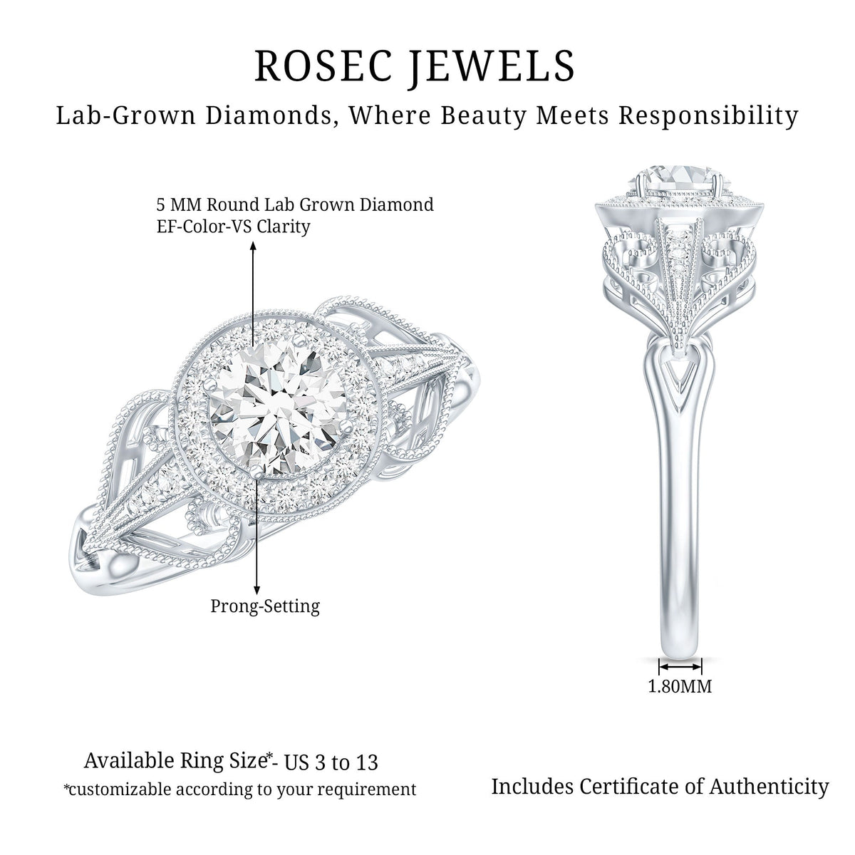 Vintage Inspired Engagement Ring with Lab Grown Diamond